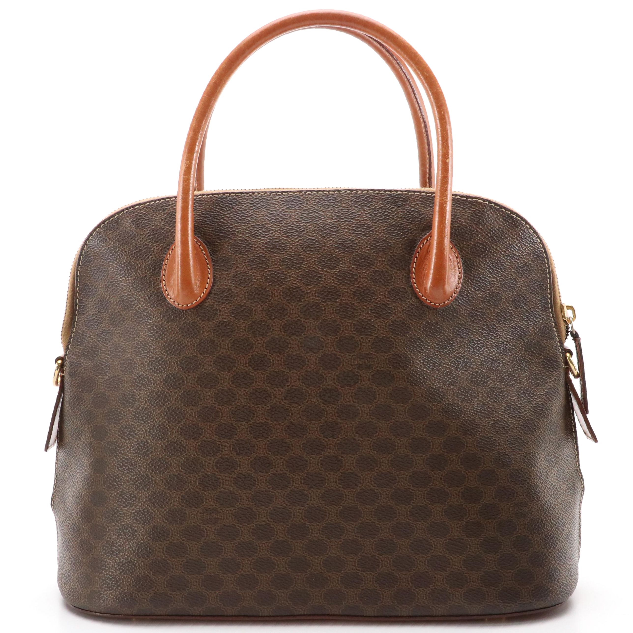 Celine Dome Handbag in Brown Macadam Canvas and Leather