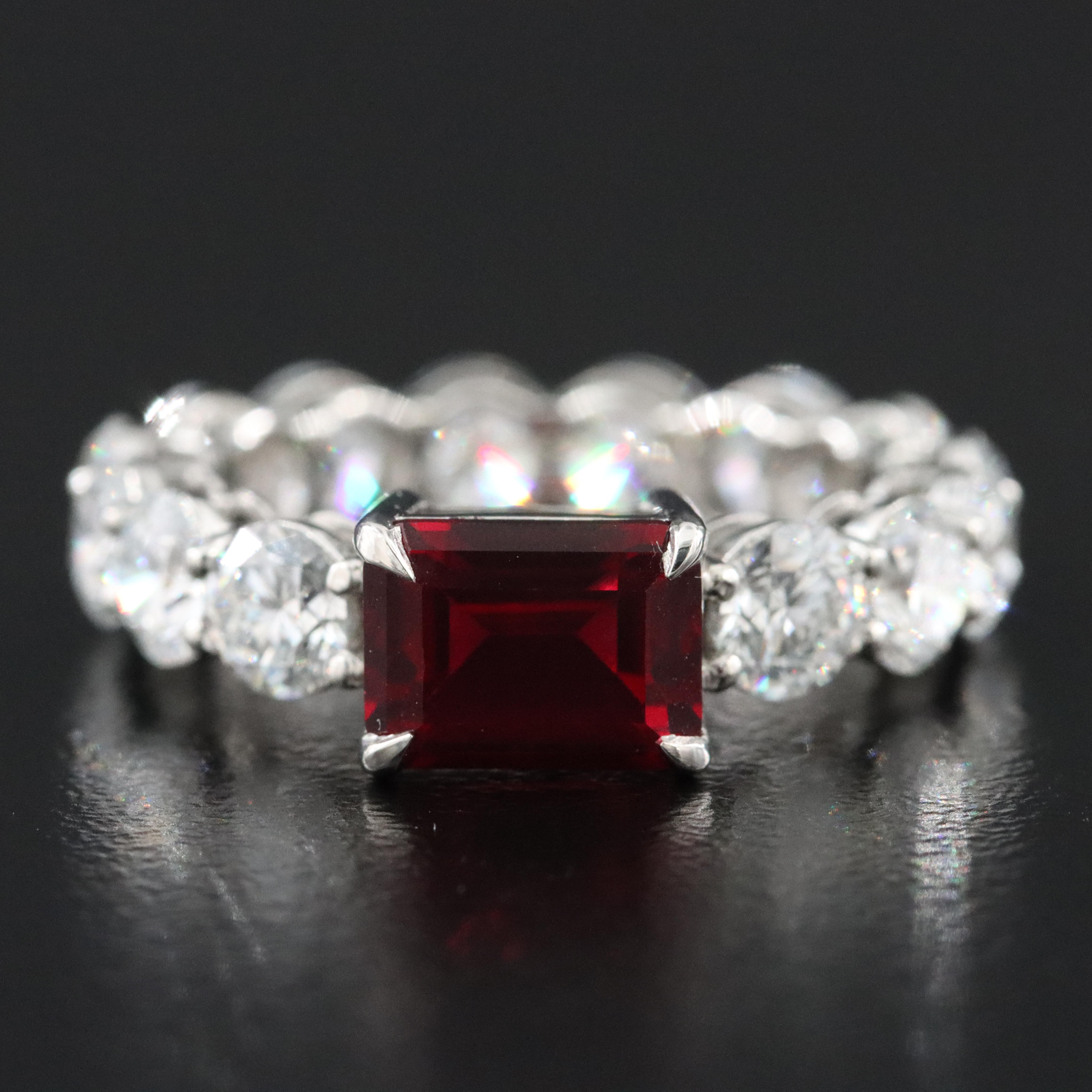 Platinum 2.03 Ruby and 4.29 CTW Lab Grown Diamond Eternity Ring