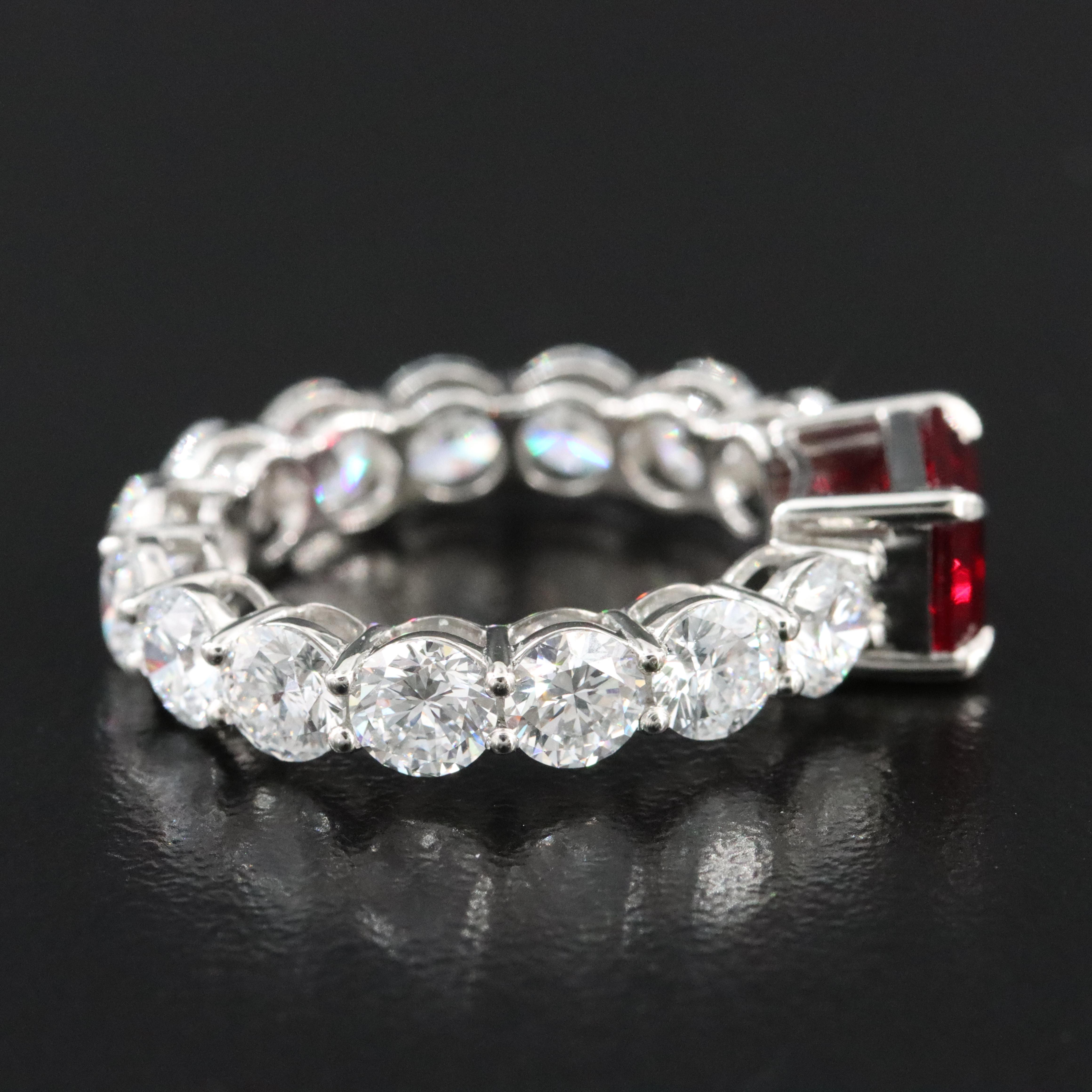 Platinum 2.03 Ruby and 4.29 CTW Lab Grown Diamond Eternity Ring