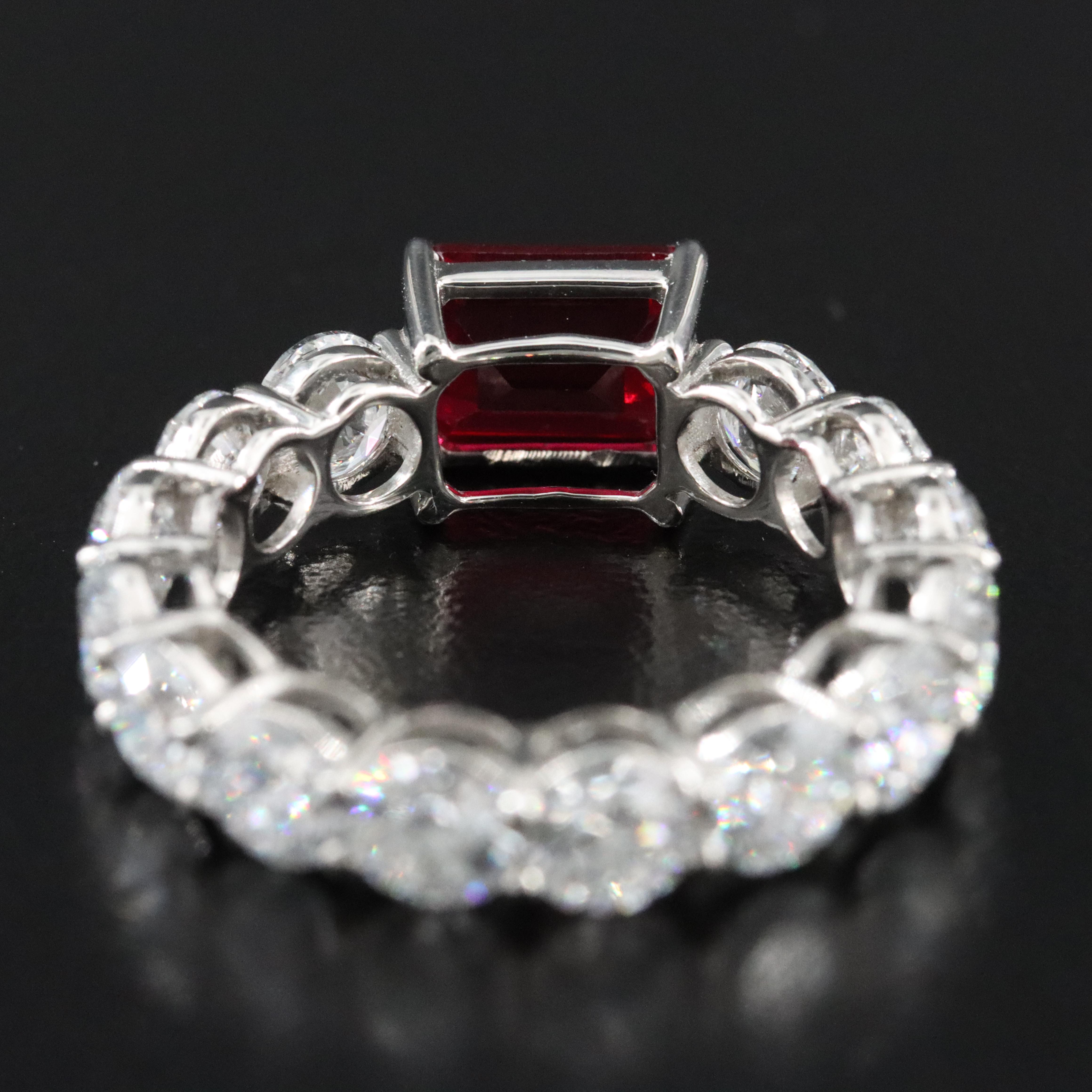 Platinum 2.03 Ruby and 4.29 CTW Lab Grown Diamond Eternity Ring