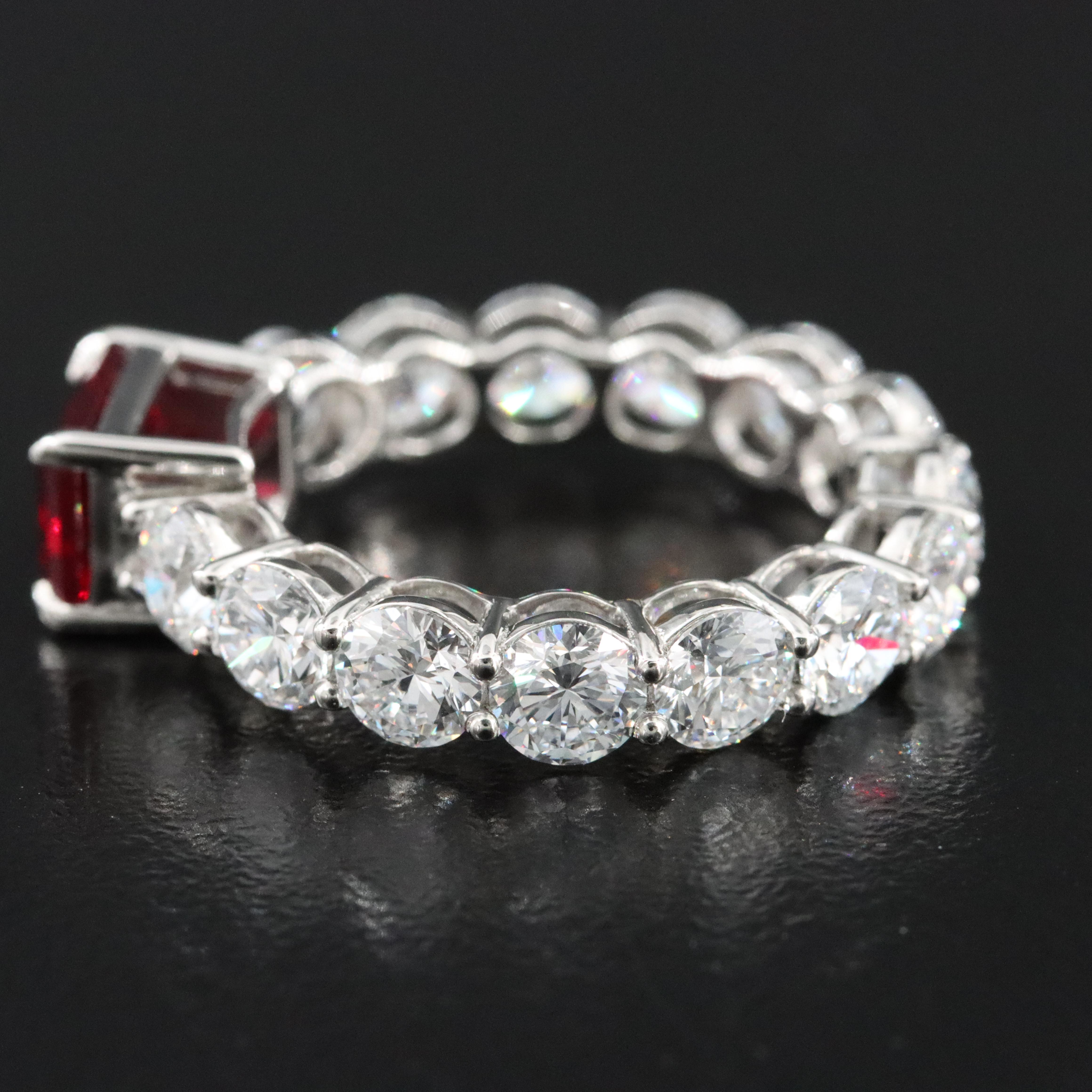 Platinum 2.03 Ruby and 4.29 CTW Lab Grown Diamond Eternity Ring