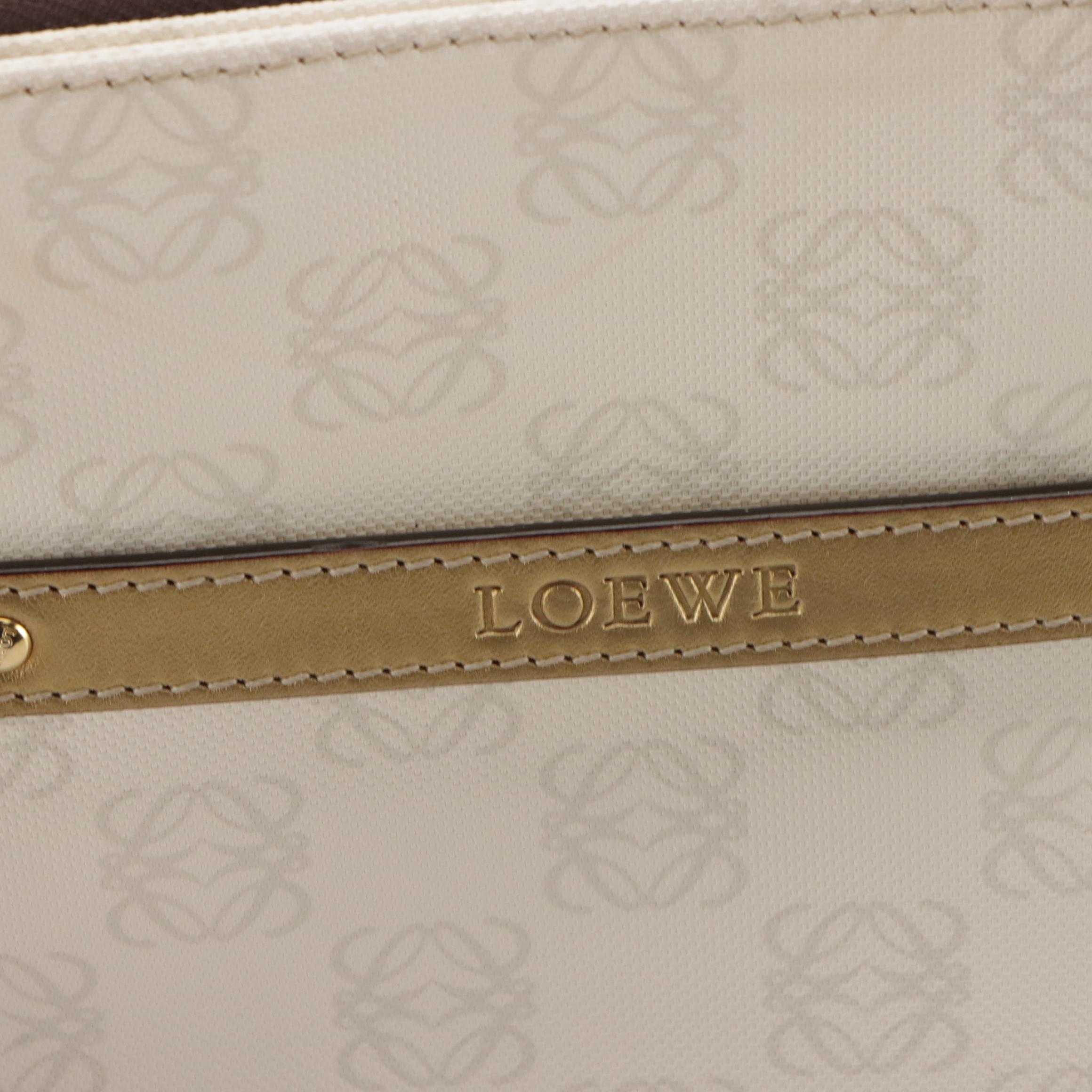 Loewe Crossbody Bag and Mini Pouch in White/Gray Anagram Canvas & Gold Leather