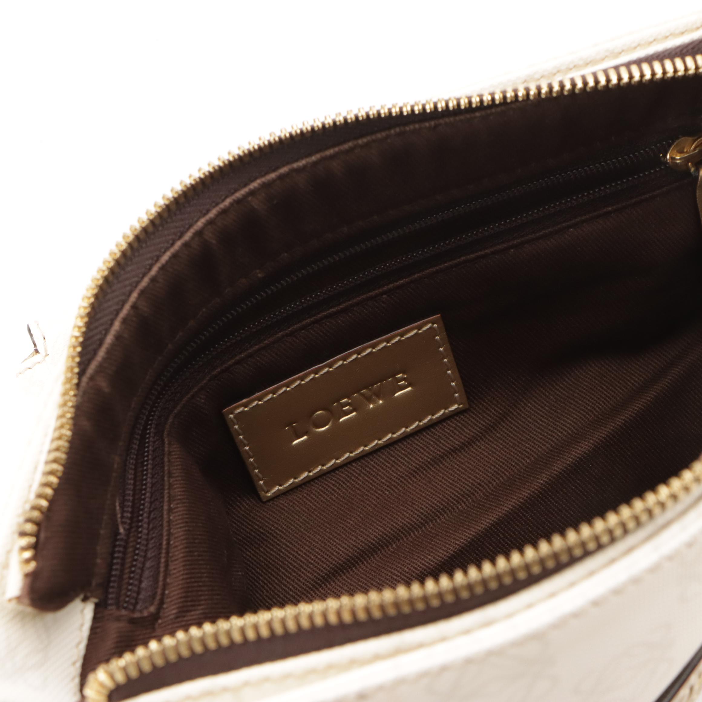 Loewe Crossbody Bag and Mini Pouch in White/Gray Anagram Canvas & Gold Leather