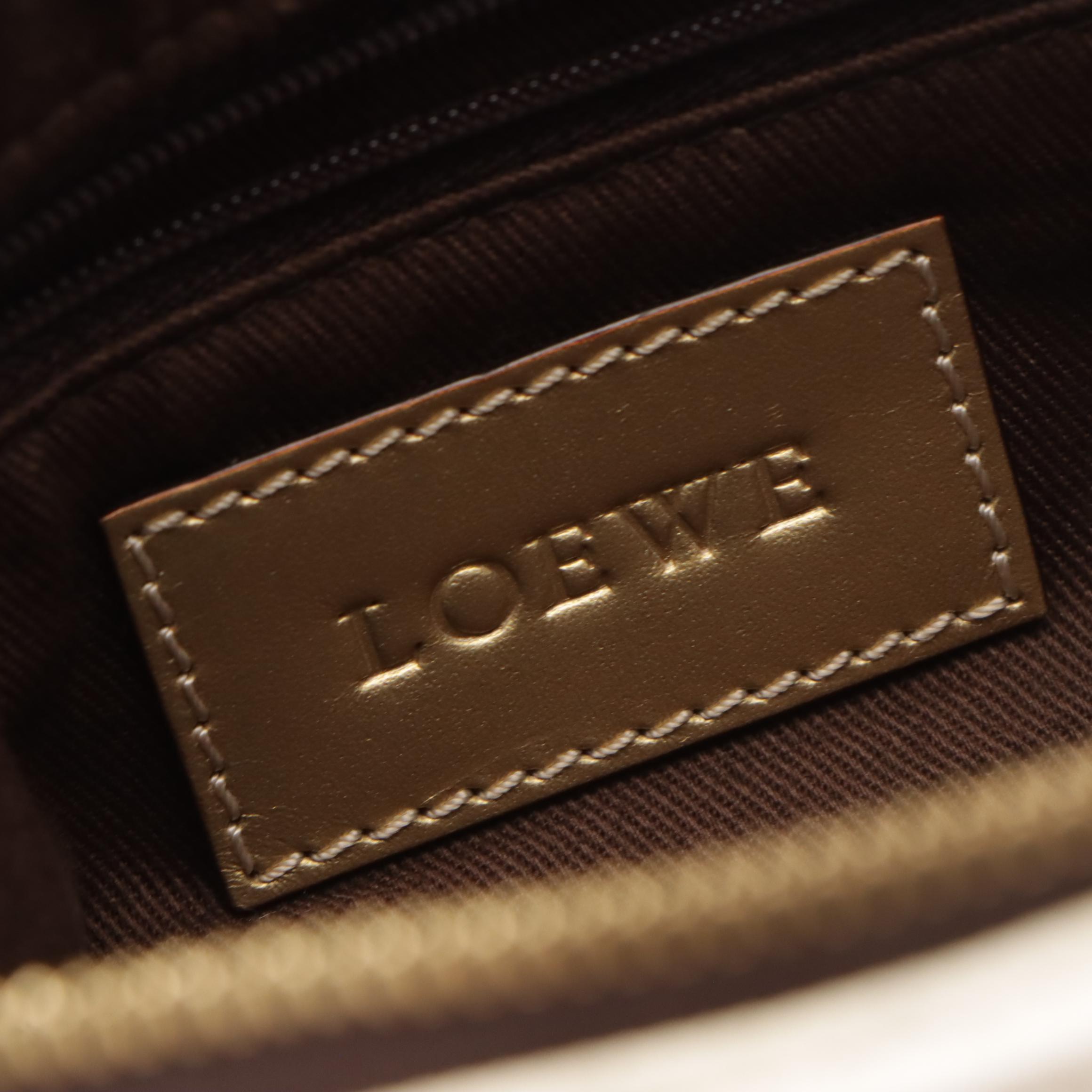 Loewe Crossbody Bag and Mini Pouch in White/Gray Anagram Canvas & Gold Leather