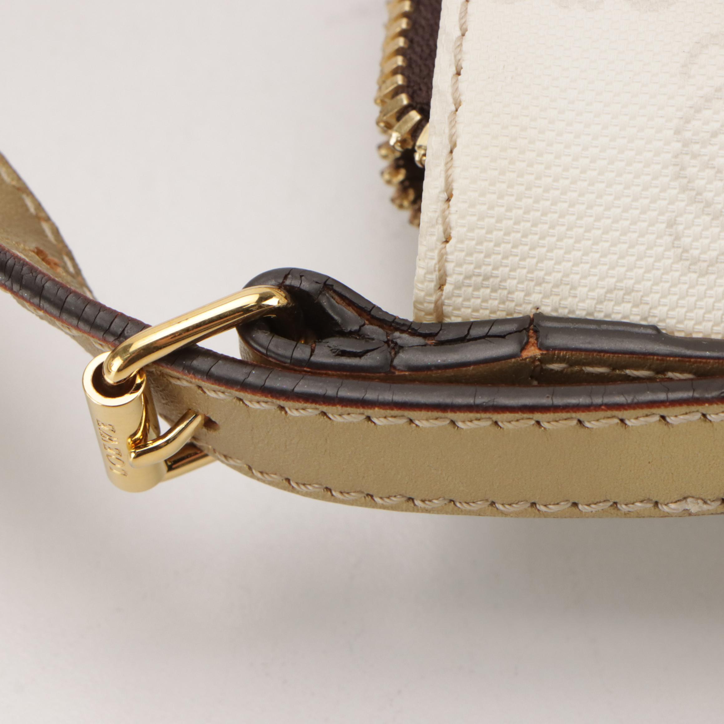 Loewe Crossbody Bag and Mini Pouch in White/Gray Anagram Canvas & Gold Leather