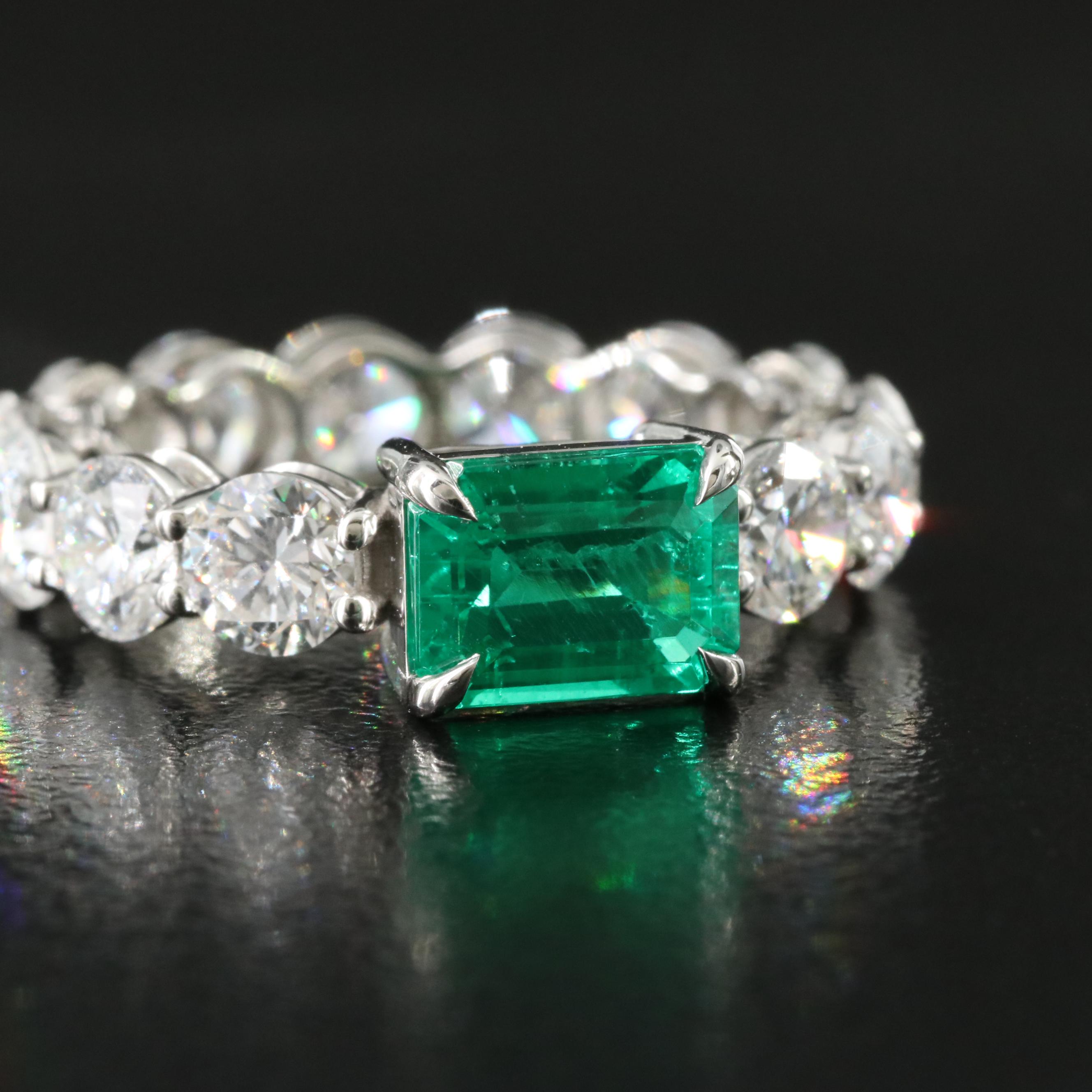 Platinum 1.31 CT Emerald and 4.23 CTW Lab Grown Diamond Eternity Band