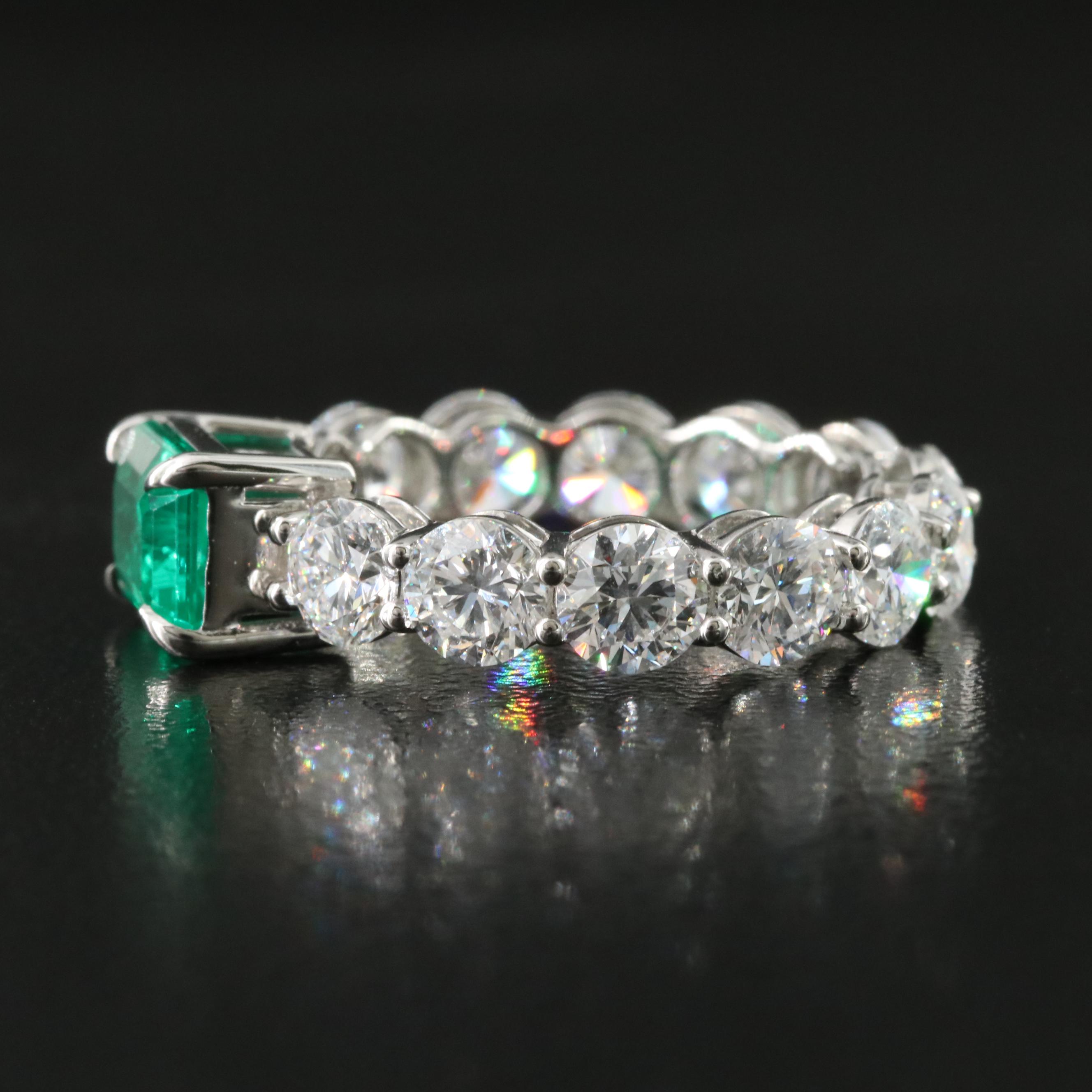 Platinum 1.31 CT Emerald and 4.23 CTW Lab Grown Diamond Eternity Band