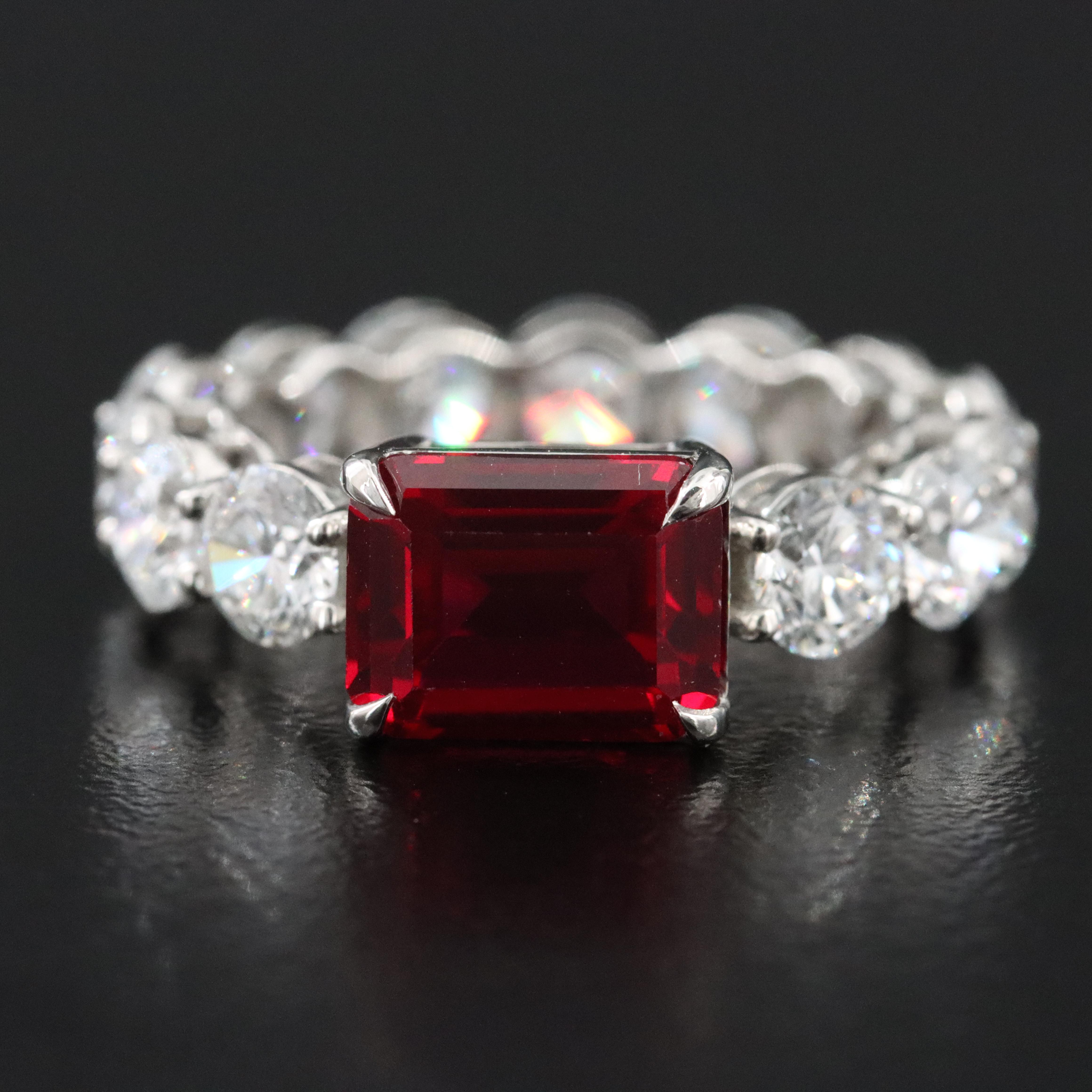 Platinum 3.00 CT Ruby and 4.55 CTW Lab Grown Diamond Eternity Ring