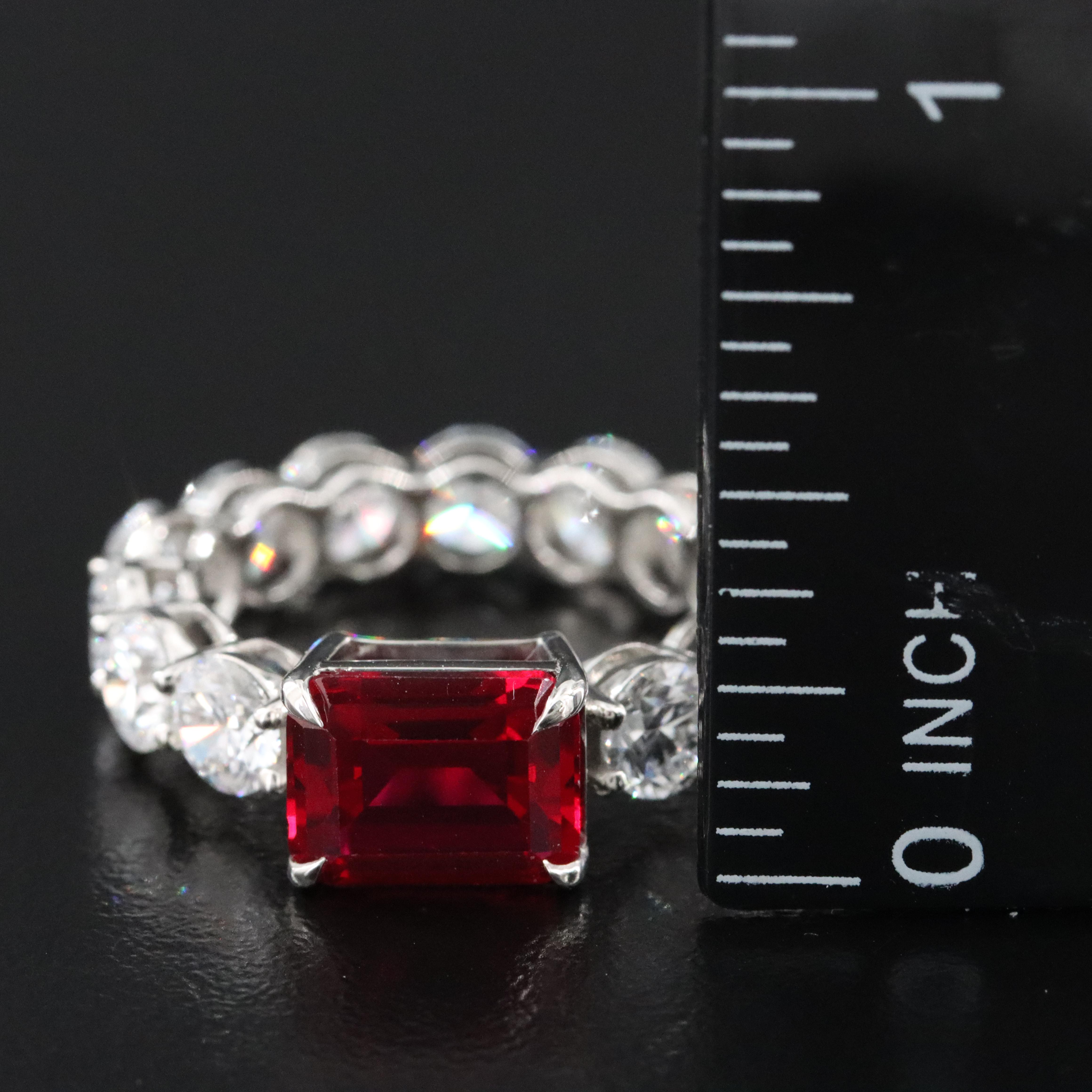 Platinum 3.00 CT Ruby and 4.55 CTW Lab Grown Diamond Eternity Ring