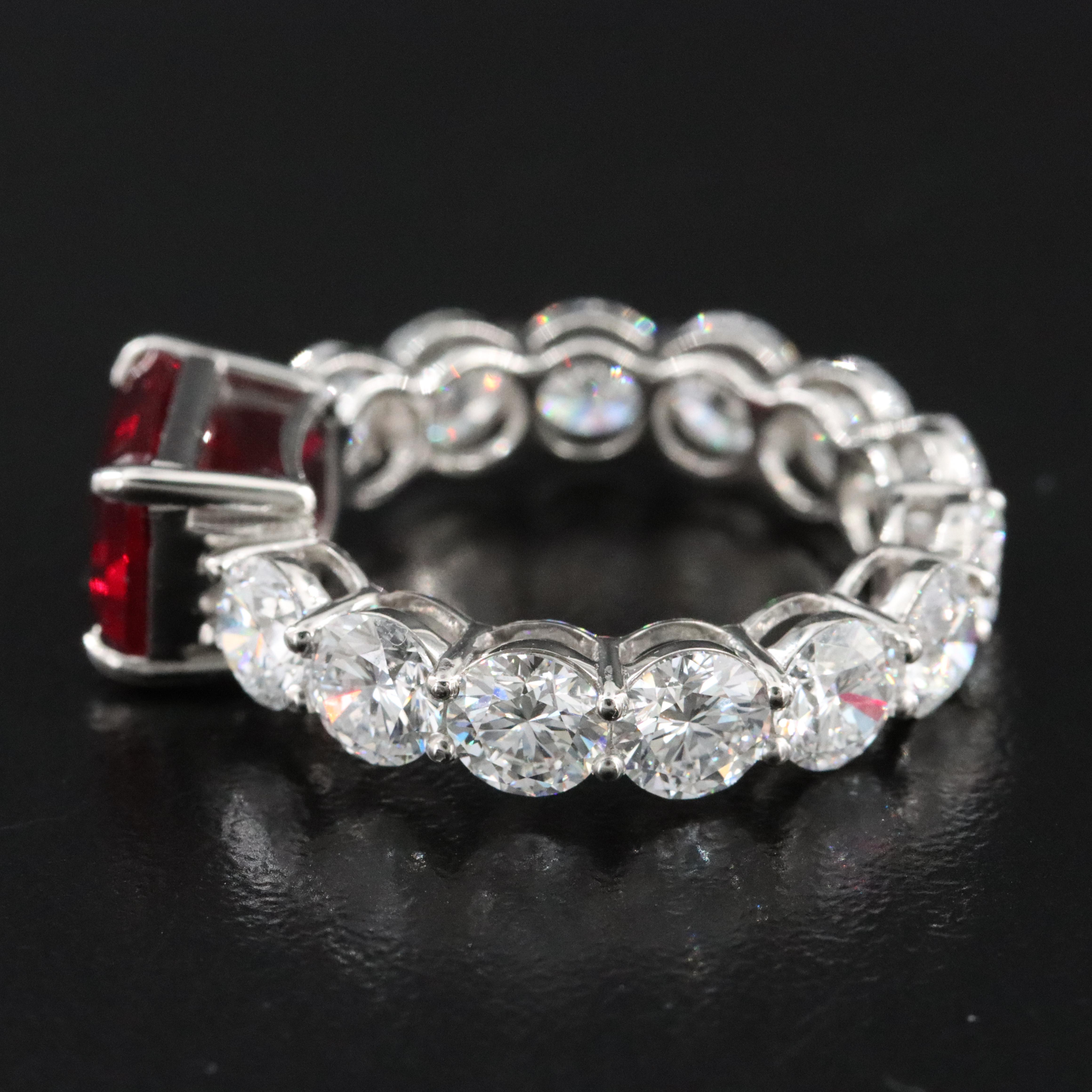 Platinum 3.00 CT Ruby and 4.55 CTW Lab Grown Diamond Eternity Ring