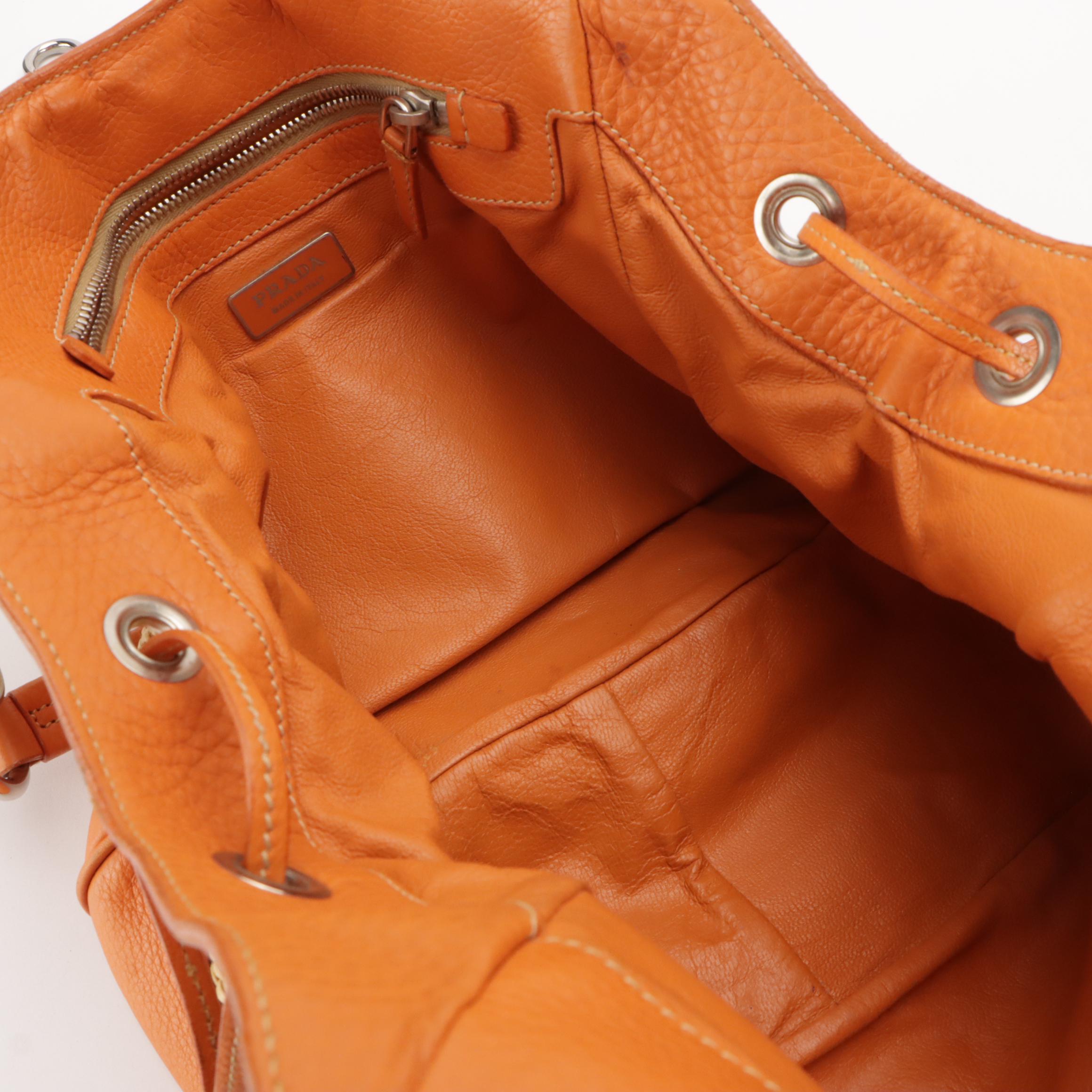 Prada Hobo Shoulder Satchel in Orange Leather-Trimmed Raffia