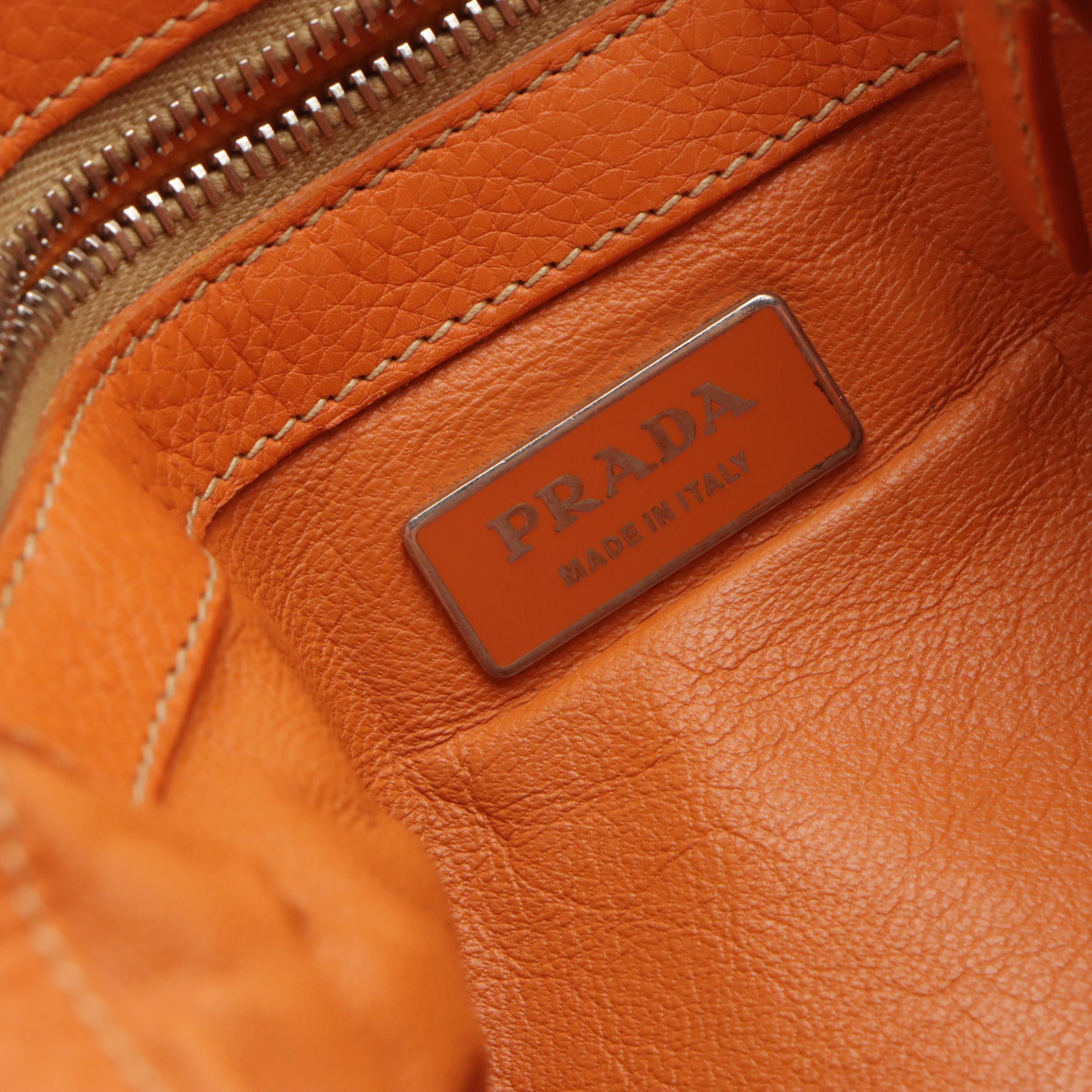 Prada Hobo Shoulder Satchel in Orange Leather-Trimmed Raffia