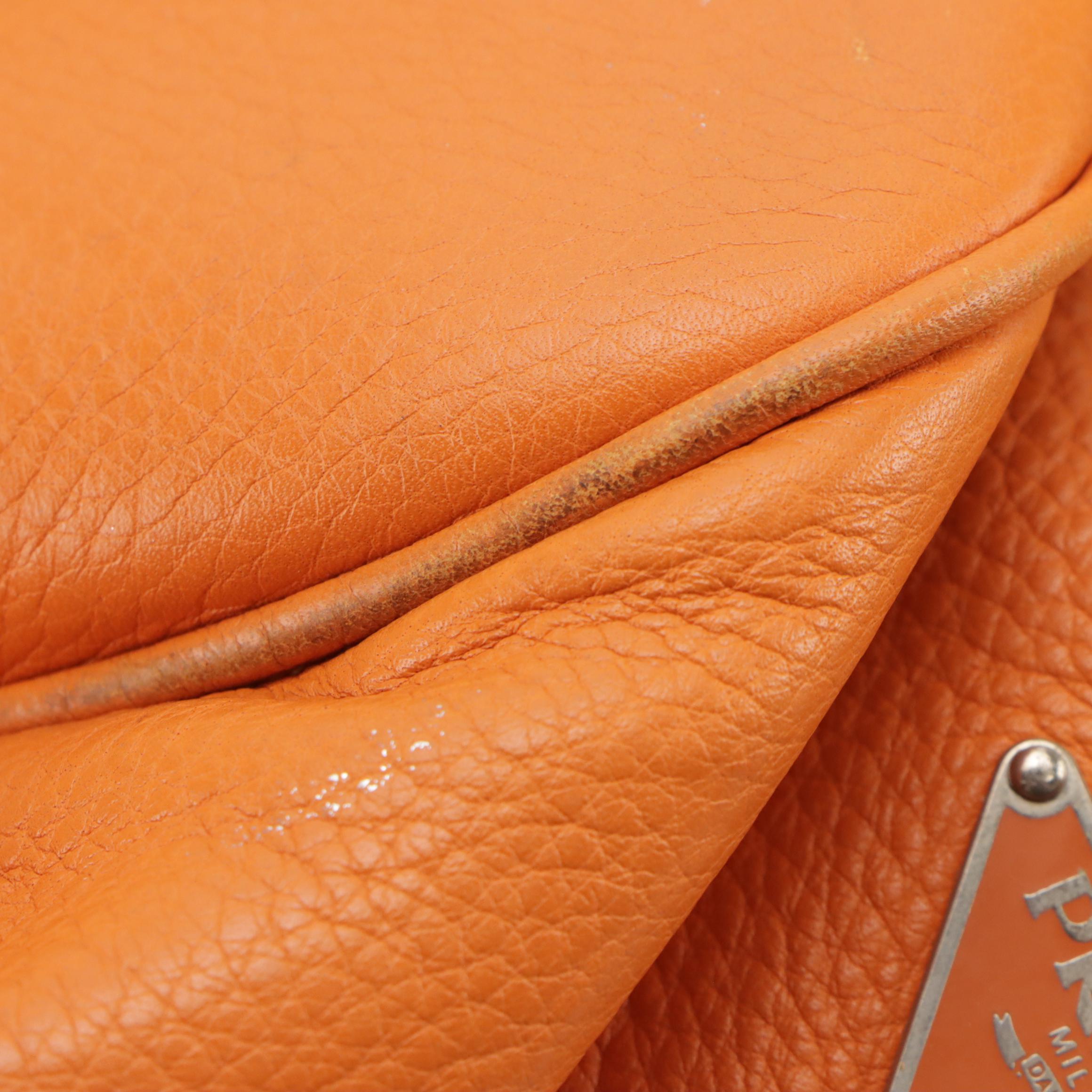Prada Hobo Shoulder Satchel in Orange Leather-Trimmed Raffia