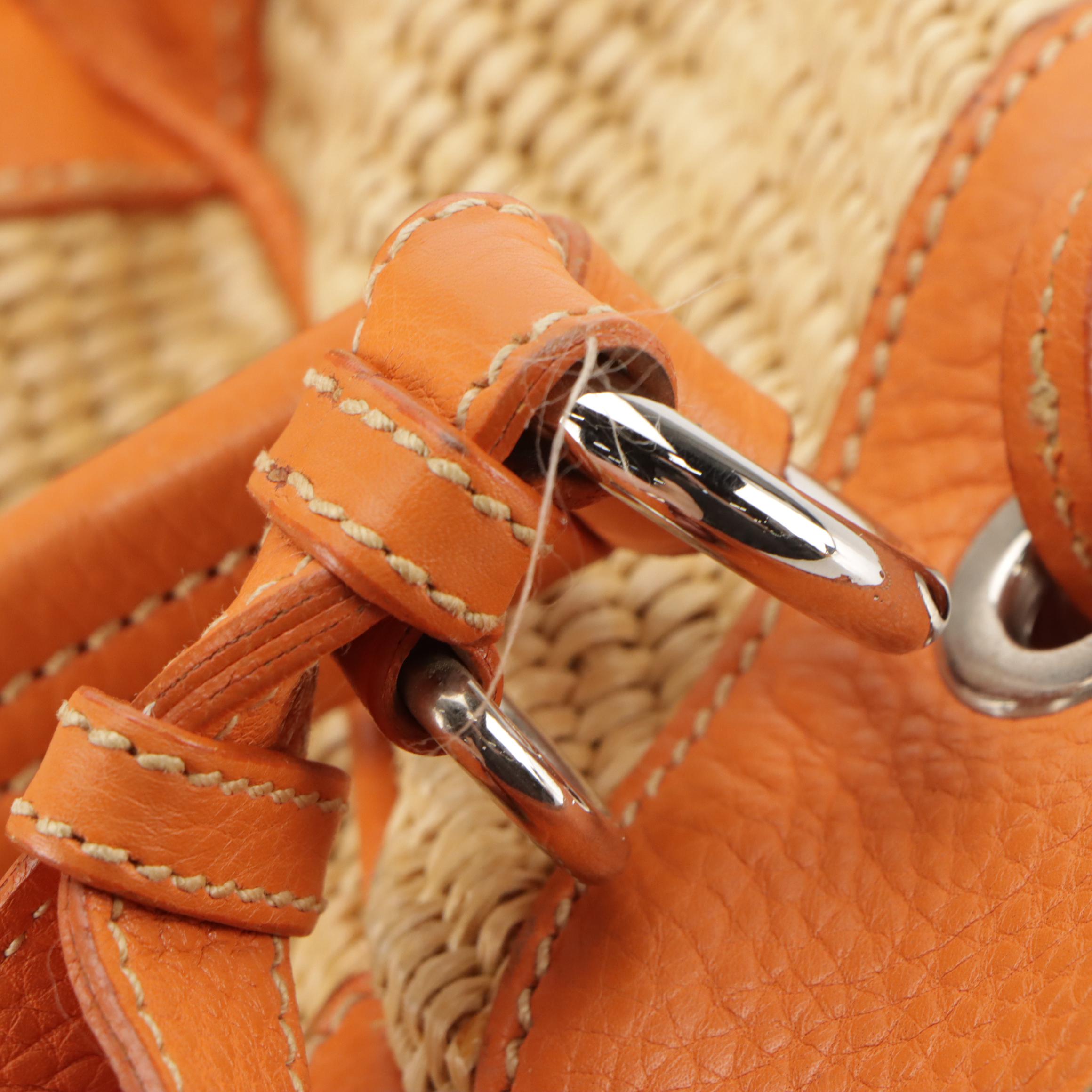 Prada Hobo Shoulder Satchel in Orange Leather-Trimmed Raffia