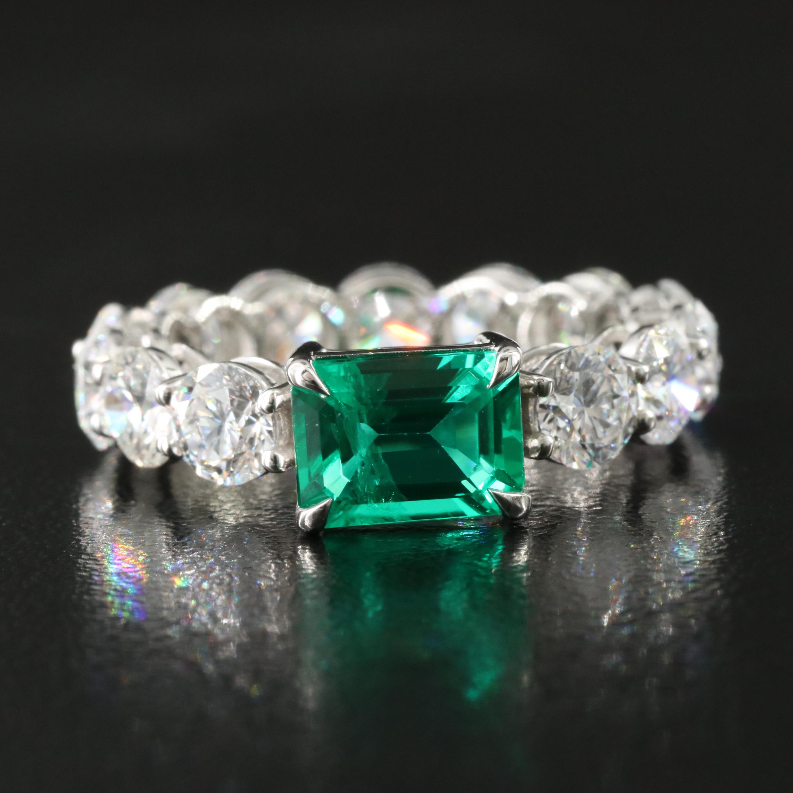 Platinum 1.45 CT Emerald and 4.23 CTW Lab Grown Diamond Eternity Ring
