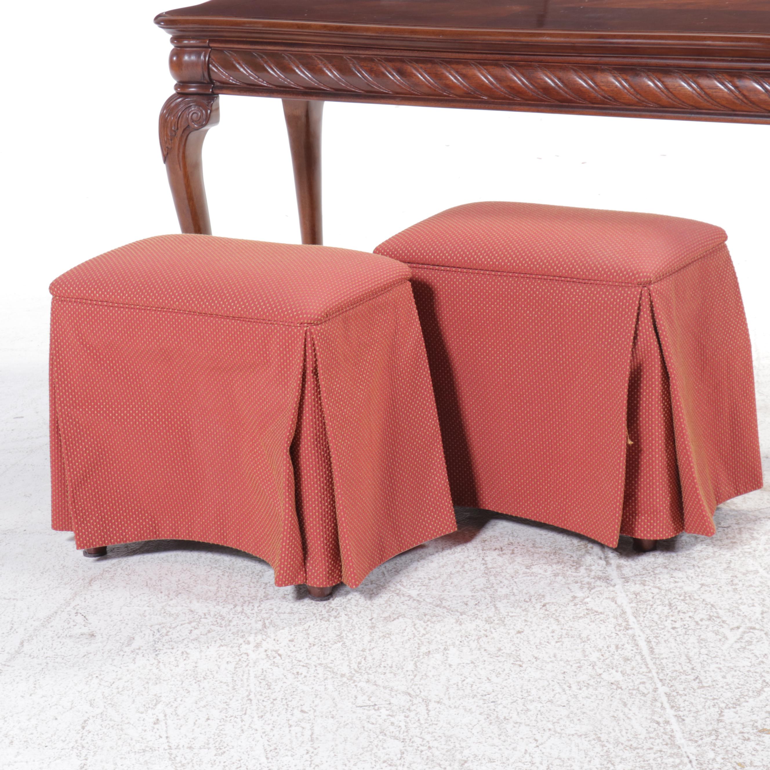 Pair of Queen Anne Style Ottomans with Mahogany Sofa Table