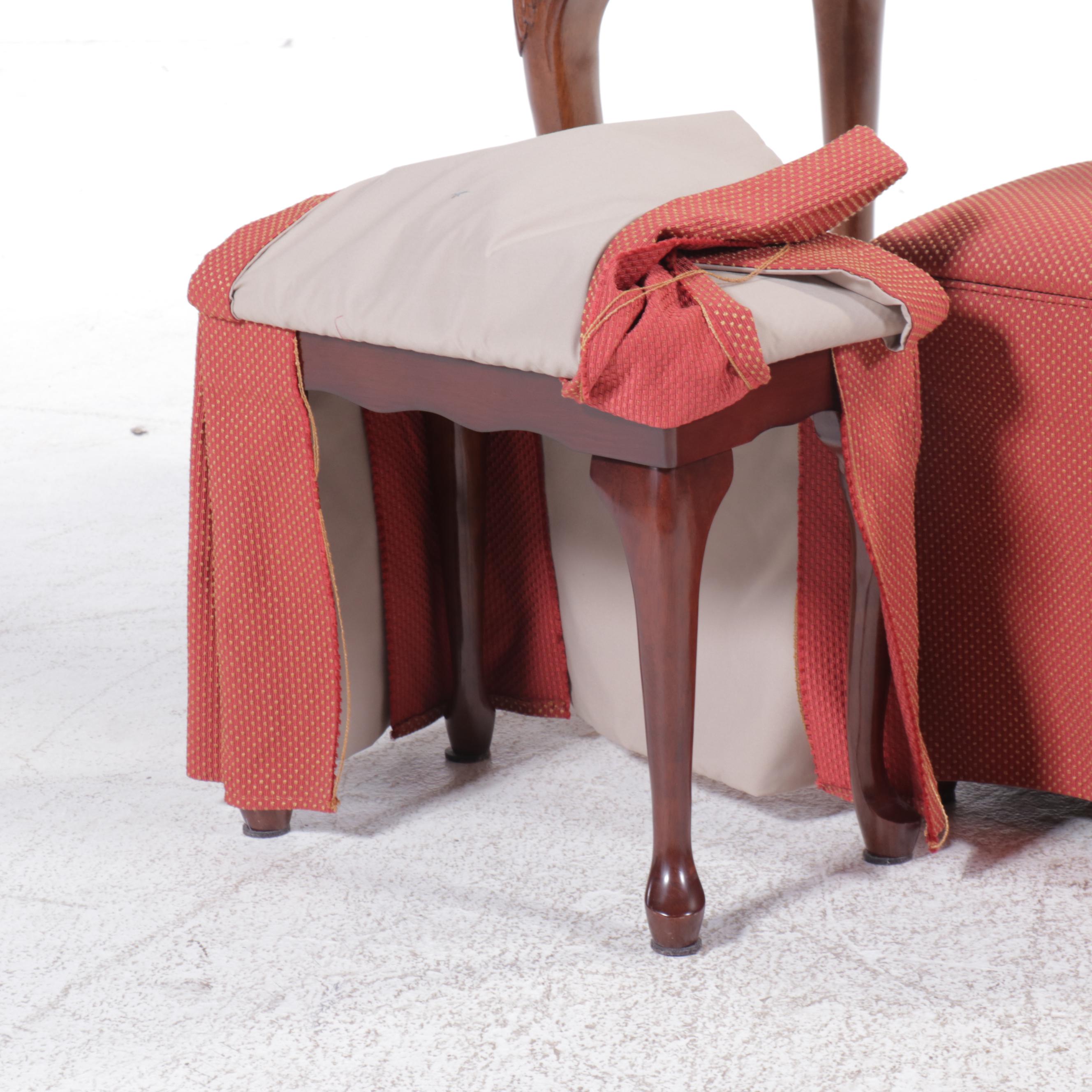 Pair of Queen Anne Style Ottomans with Mahogany Sofa Table