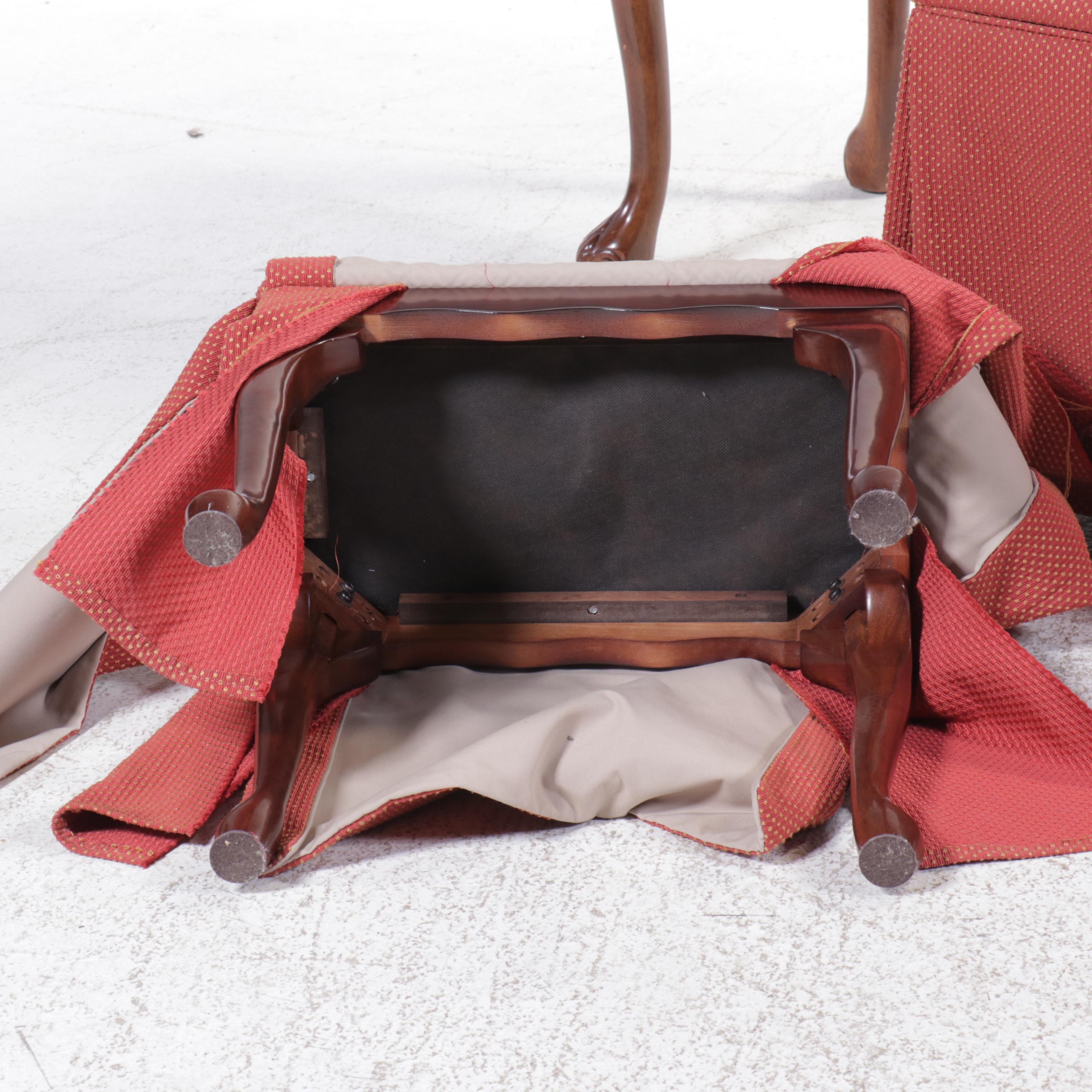 Pair of Queen Anne Style Ottomans with Mahogany Sofa Table