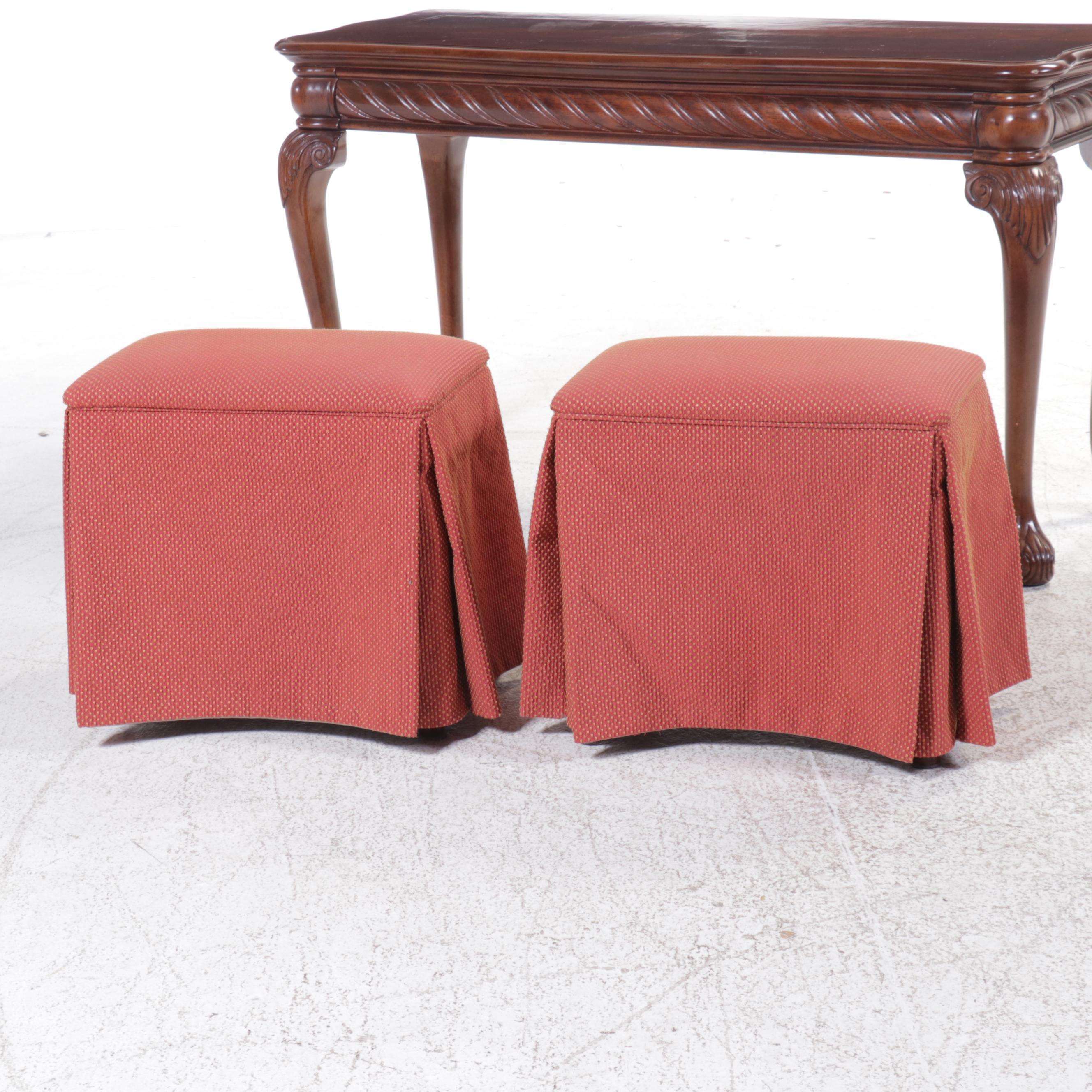 Pair of Queen Anne Style Ottomans with Mahogany Sofa Table