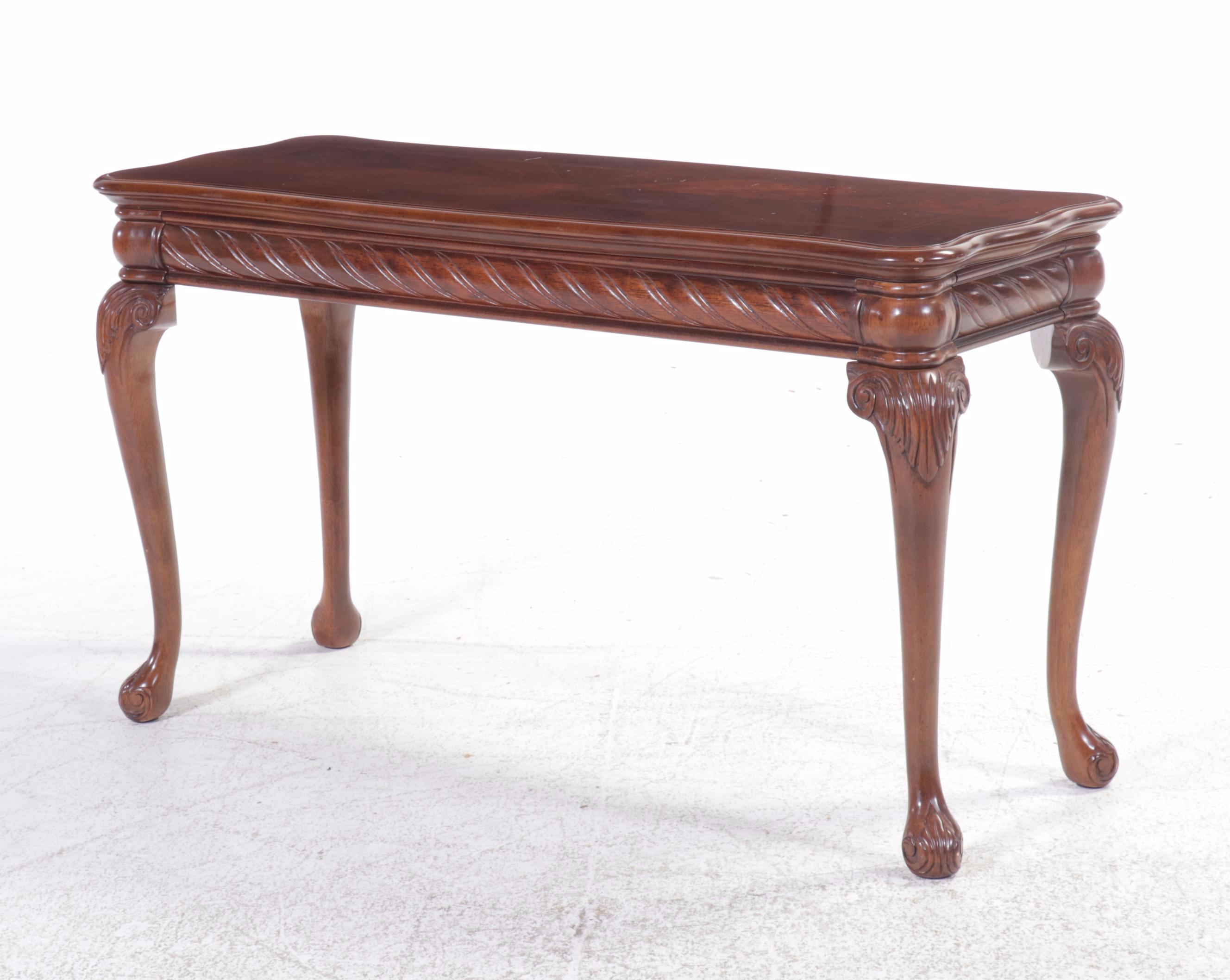 Pair of Queen Anne Style Ottomans with Mahogany Sofa Table