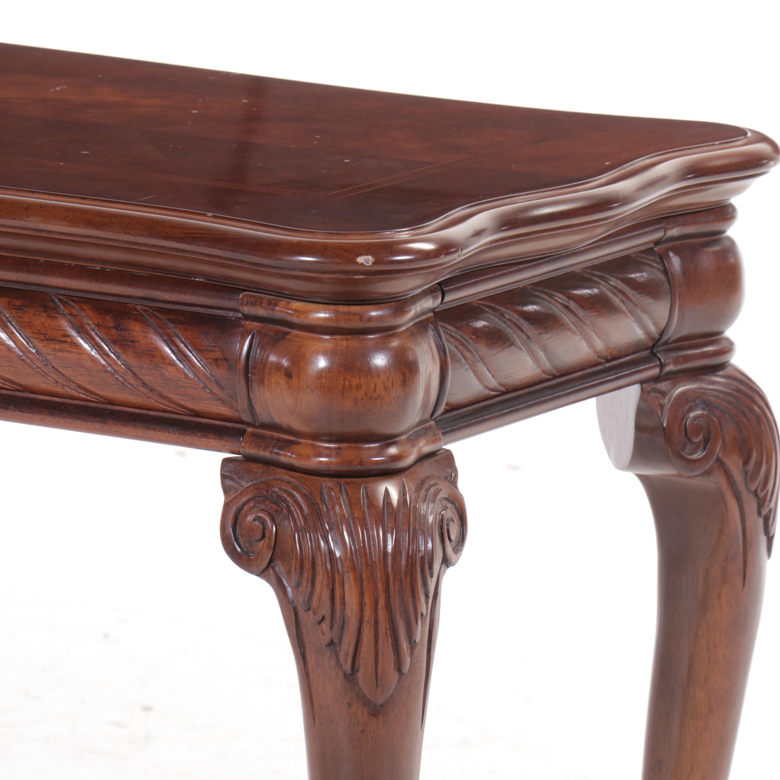 Pair of Queen Anne Style Ottomans with Mahogany Sofa Table