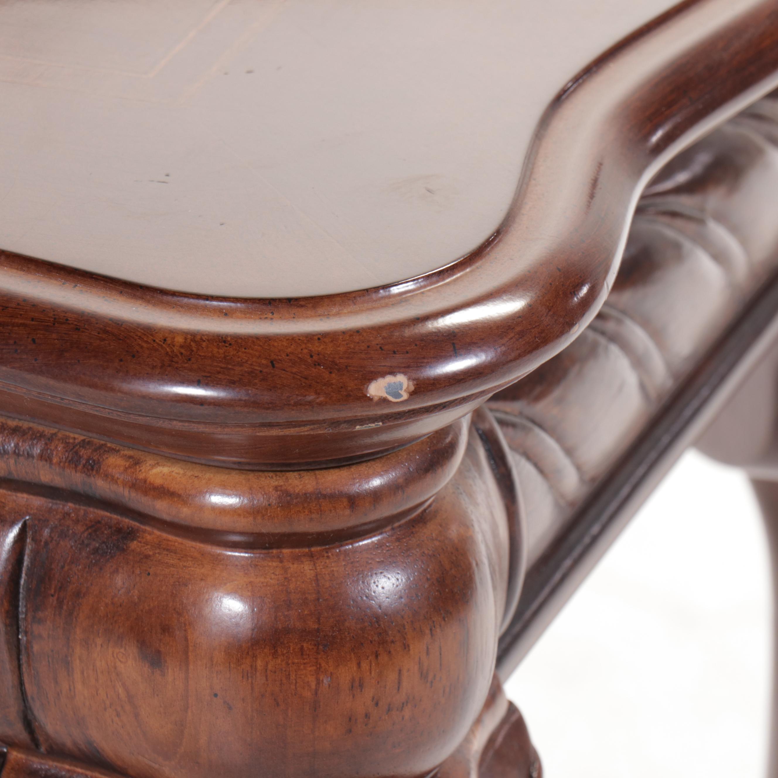 Pair of Queen Anne Style Ottomans with Mahogany Sofa Table