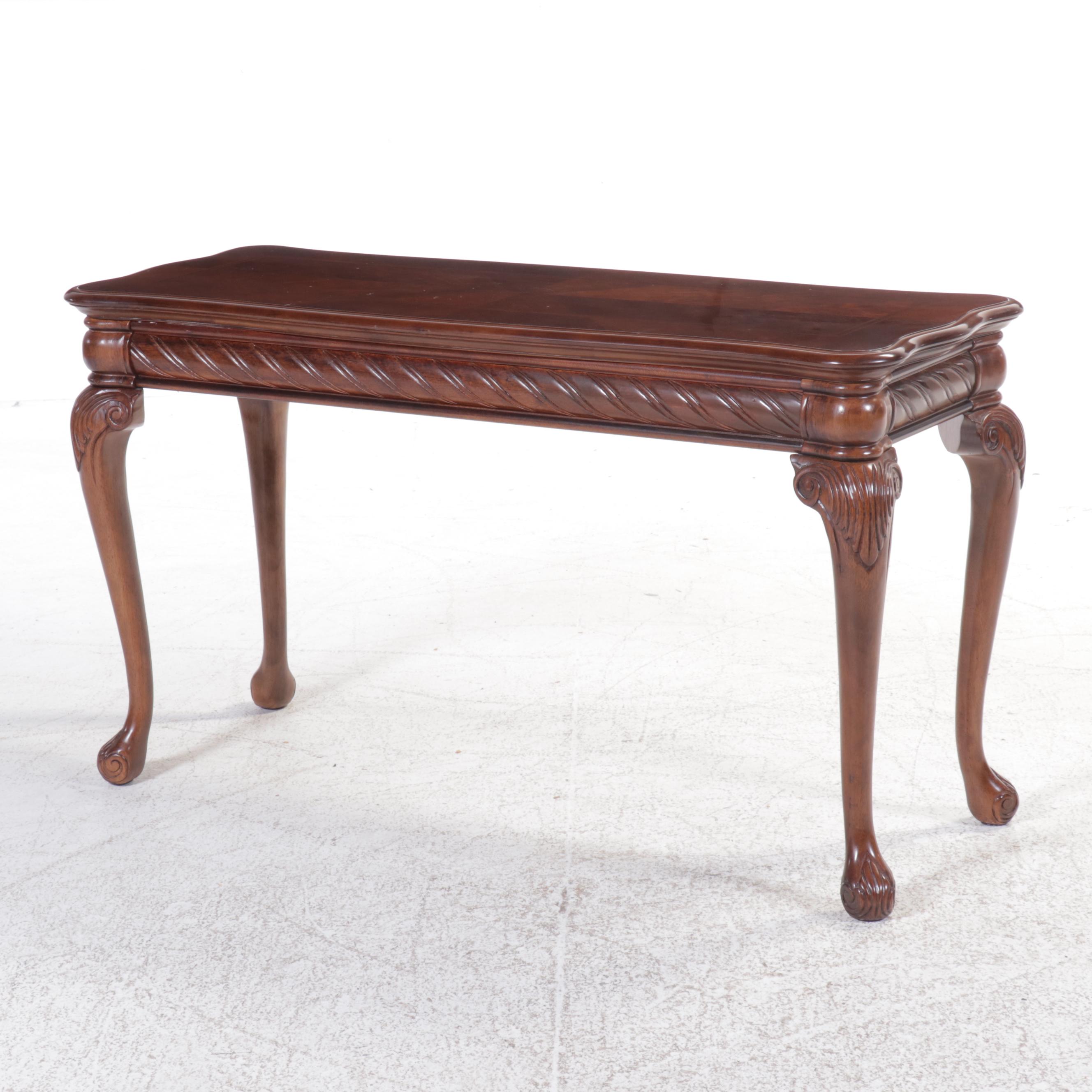Pair of Queen Anne Style Ottomans with Mahogany Sofa Table