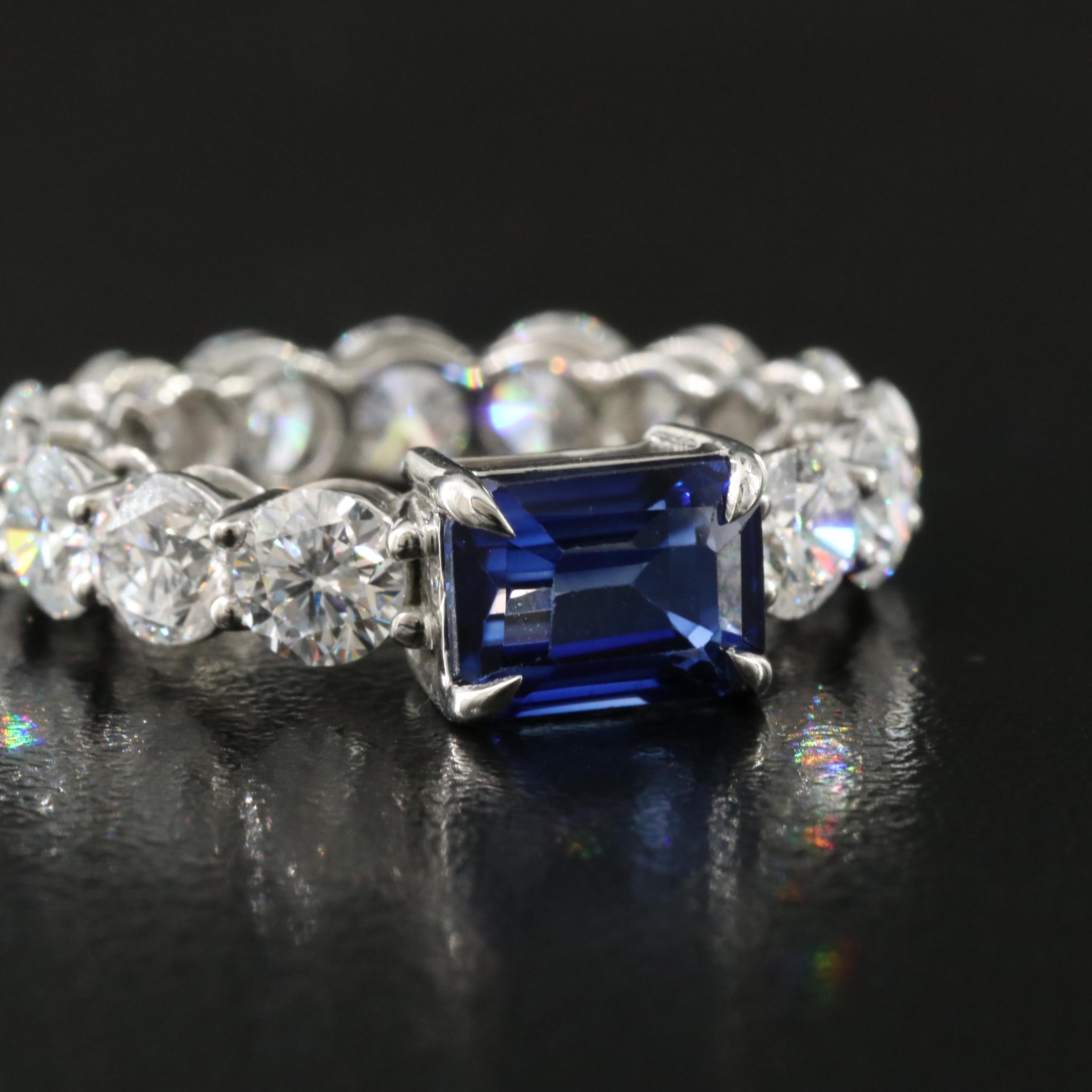 Platinum 2.13 CTW Sapphire and 4.29 CTW Lab Grown Diamond Eternity Ring