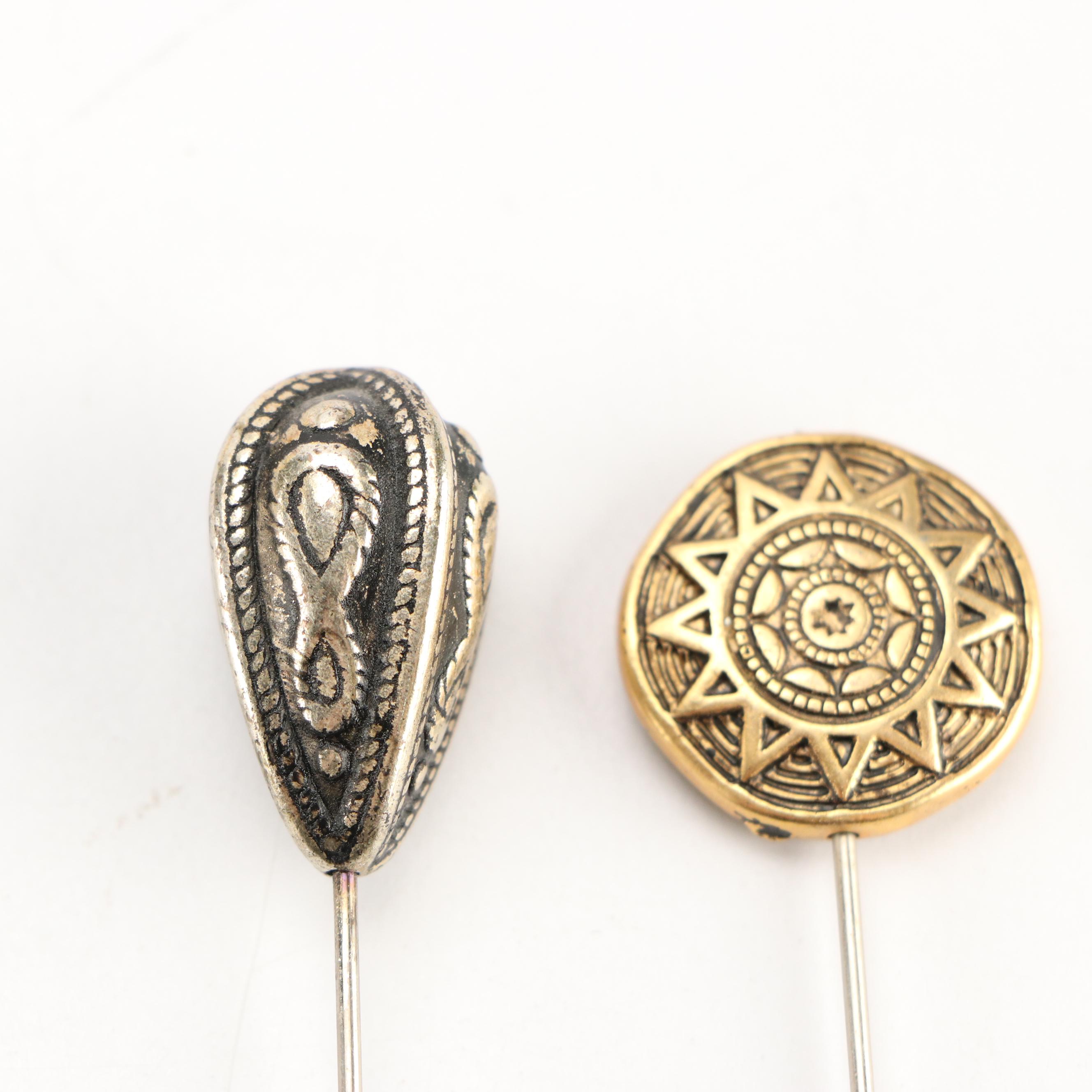 Edwardian Style Ceramic Hatpin Holder with Assortment of Pins, 20th Century