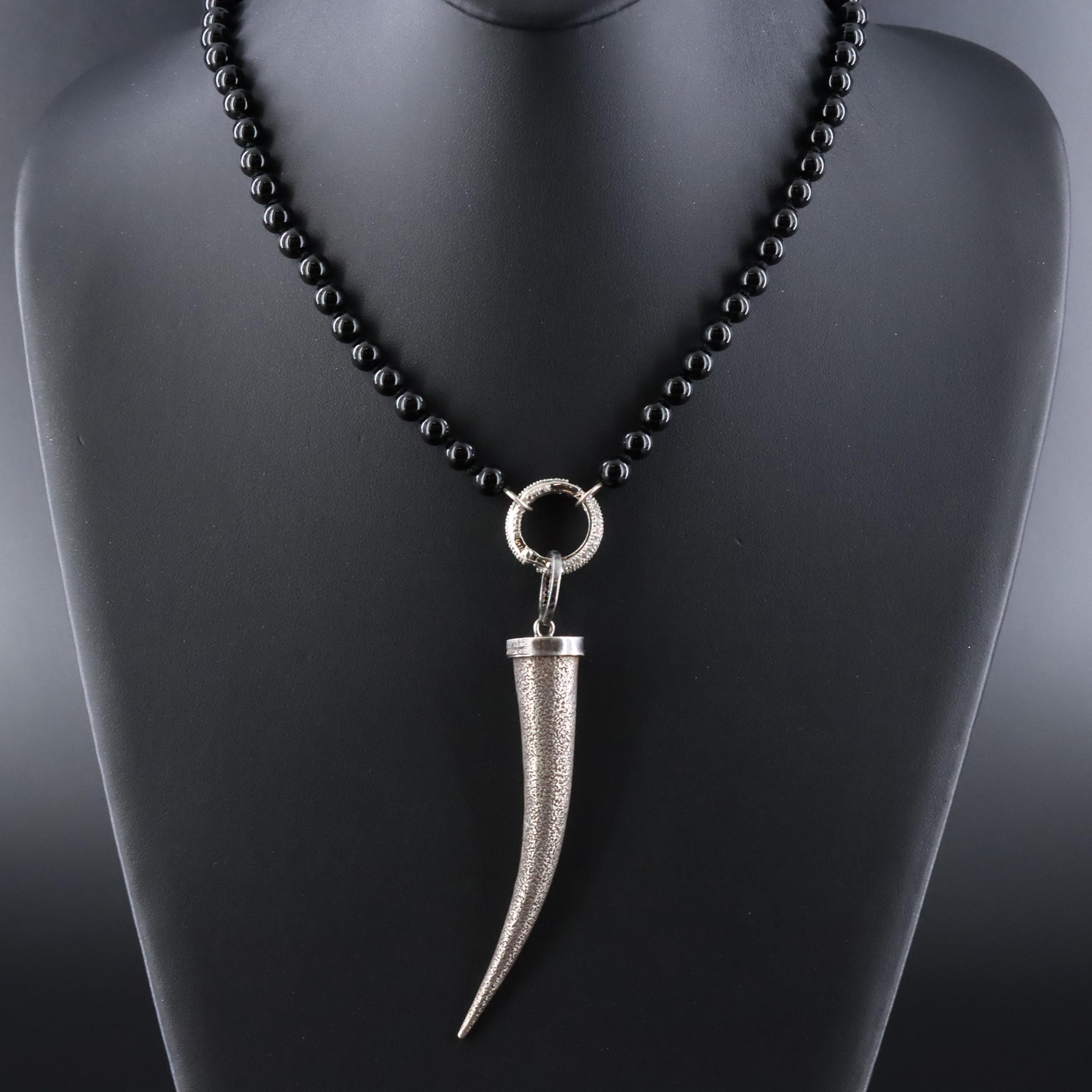 Sheryl Lowe Sterling Black Onyx and Diamond Fang Pendant Necklace