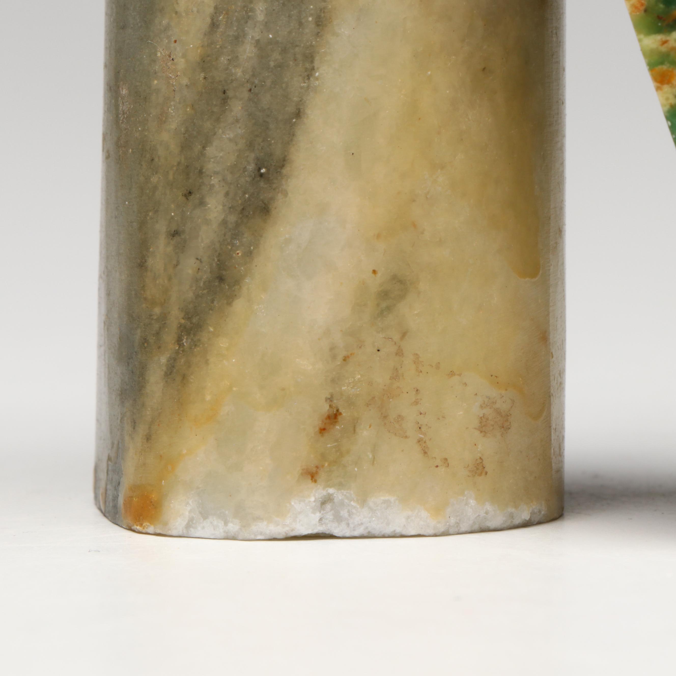 Carved Serpentine and Calcite Parrot on Marble Base