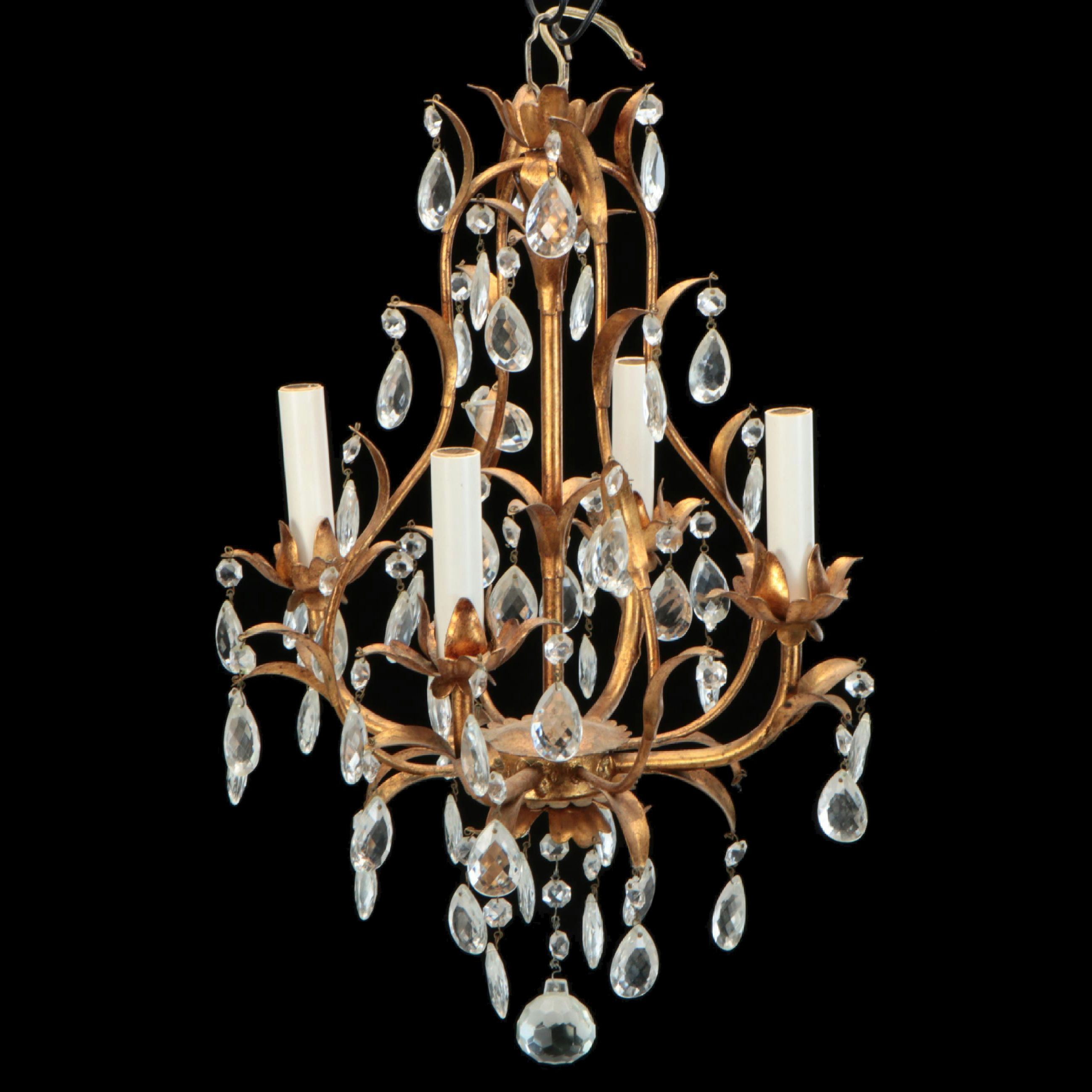 Italianate Gilt Metal and Crystal Four-Arm Chandelier
