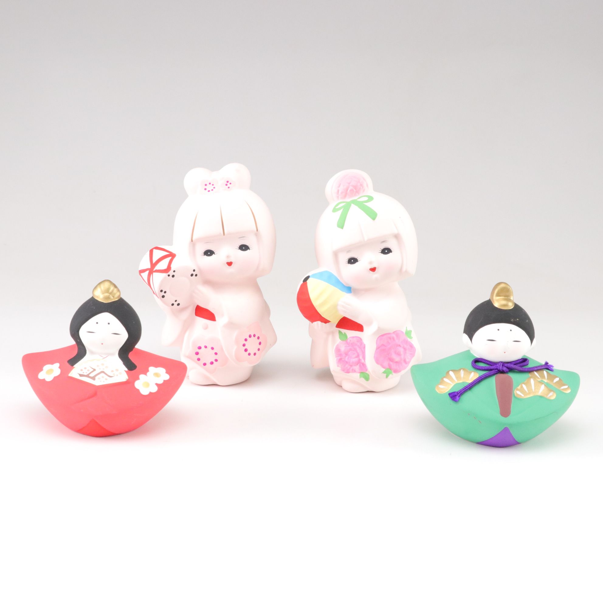 Japanese Ceramic Hina Dolls with Bisque Hakata Dolls