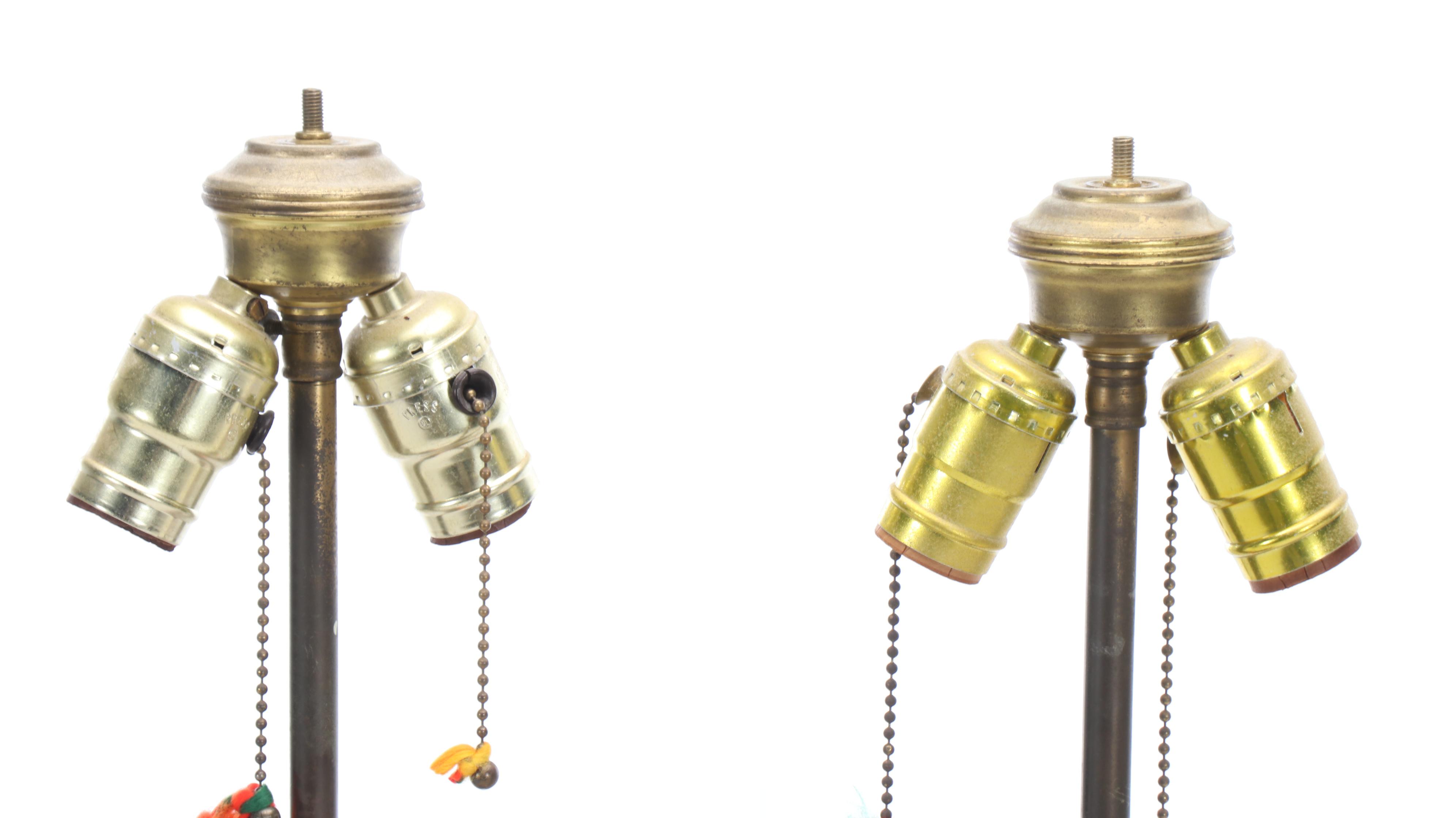 Japanese Imari Porcelain Style Vase Table Lamps with Silk Drum Shades