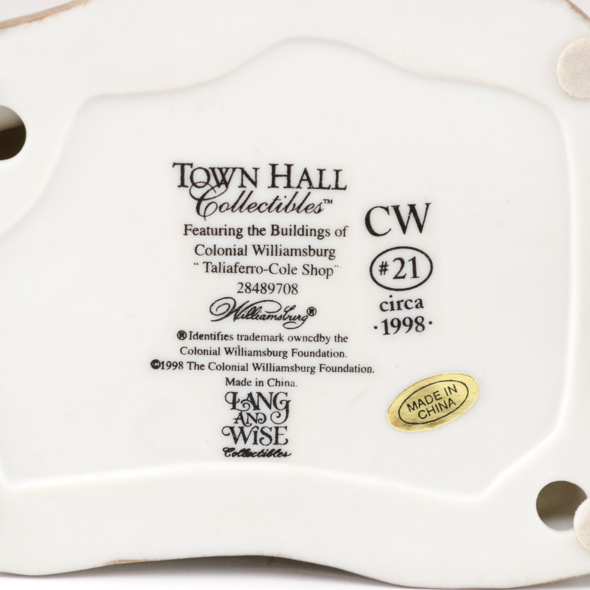 Lang and Wise "Town Hall Collectibles" Colonial Williamsburg Series Figurines