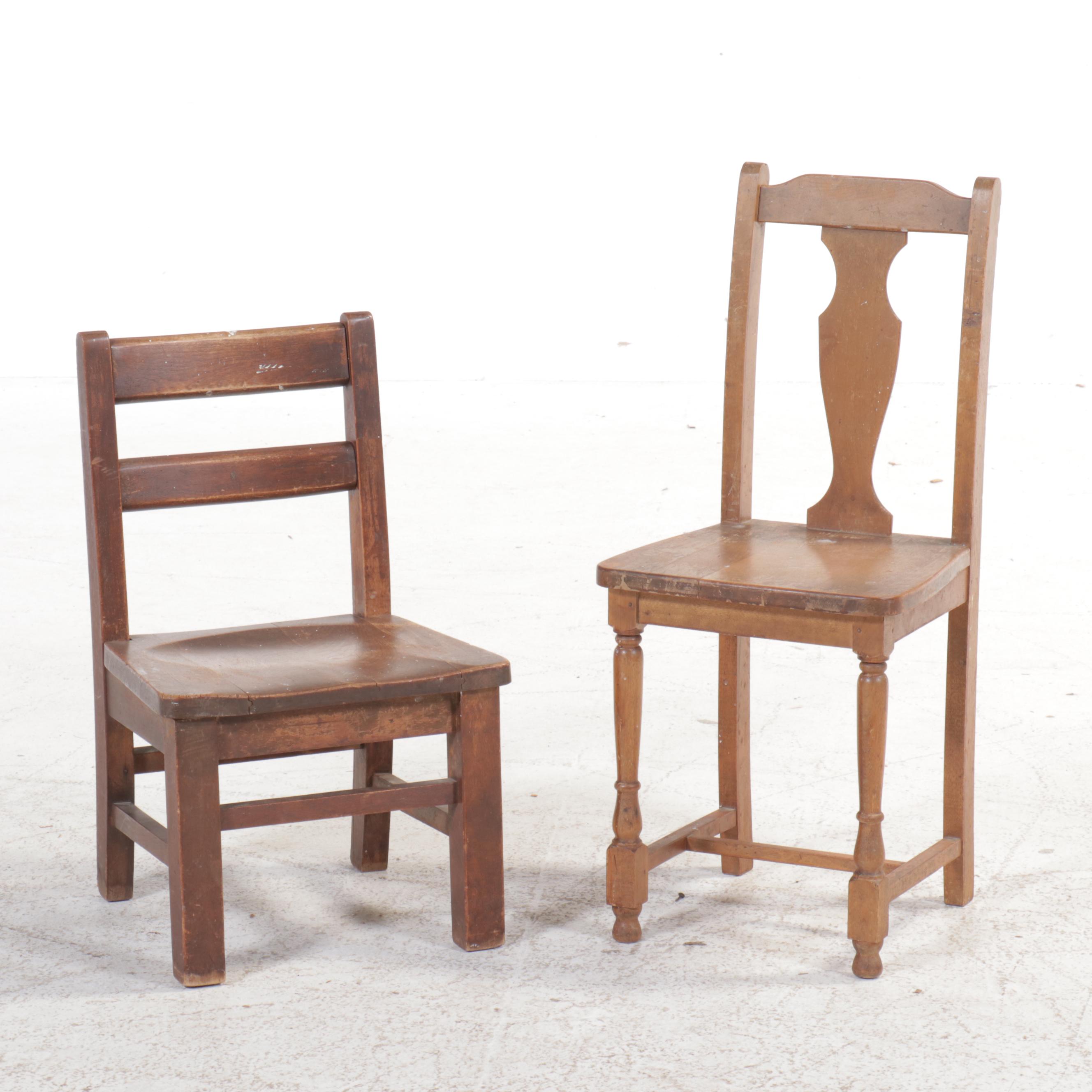 Paris Mfg. Co. and Other Children's Oak & Walnut Chairs with Side Table