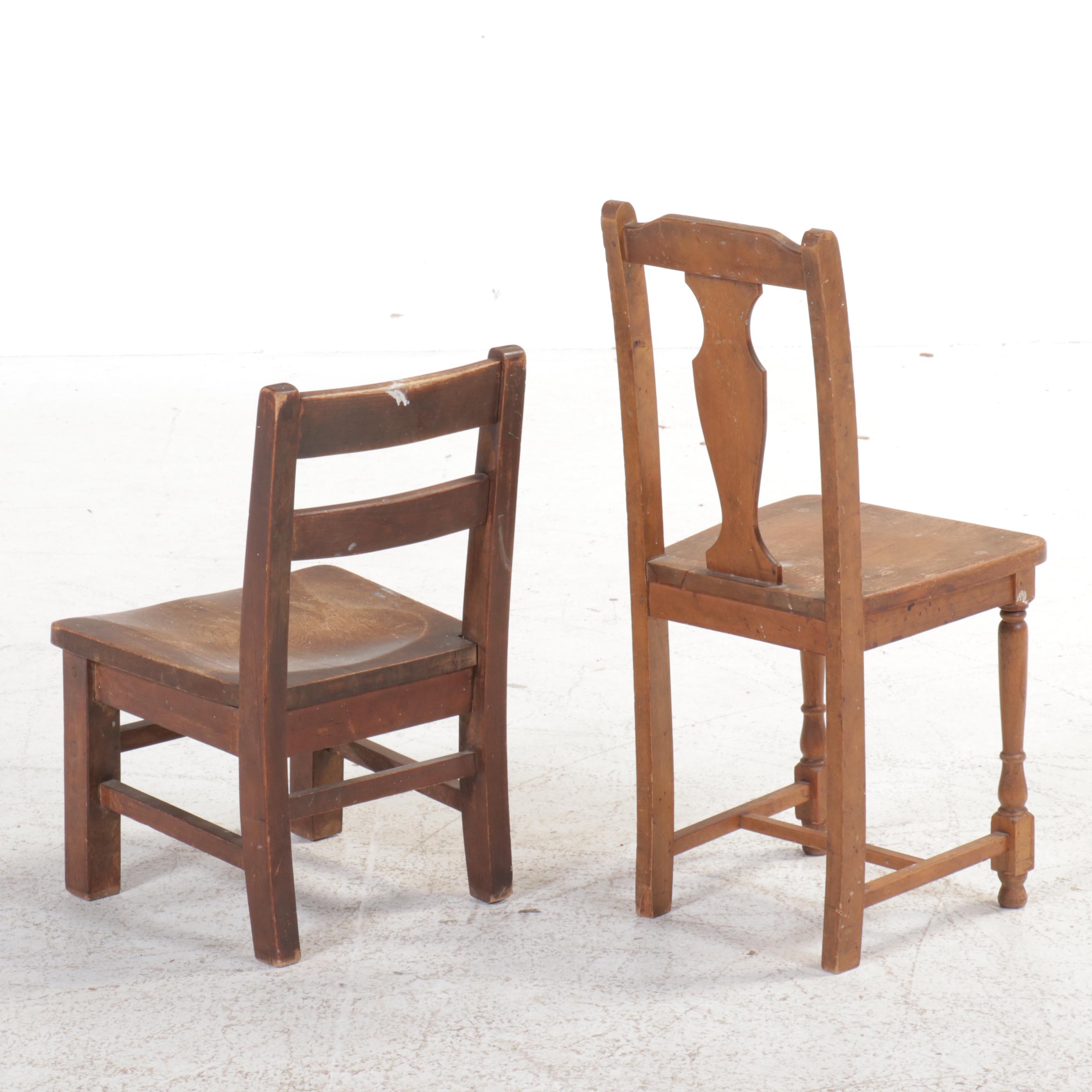 Paris Mfg. Co. and Other Children's Oak & Walnut Chairs with Side Table