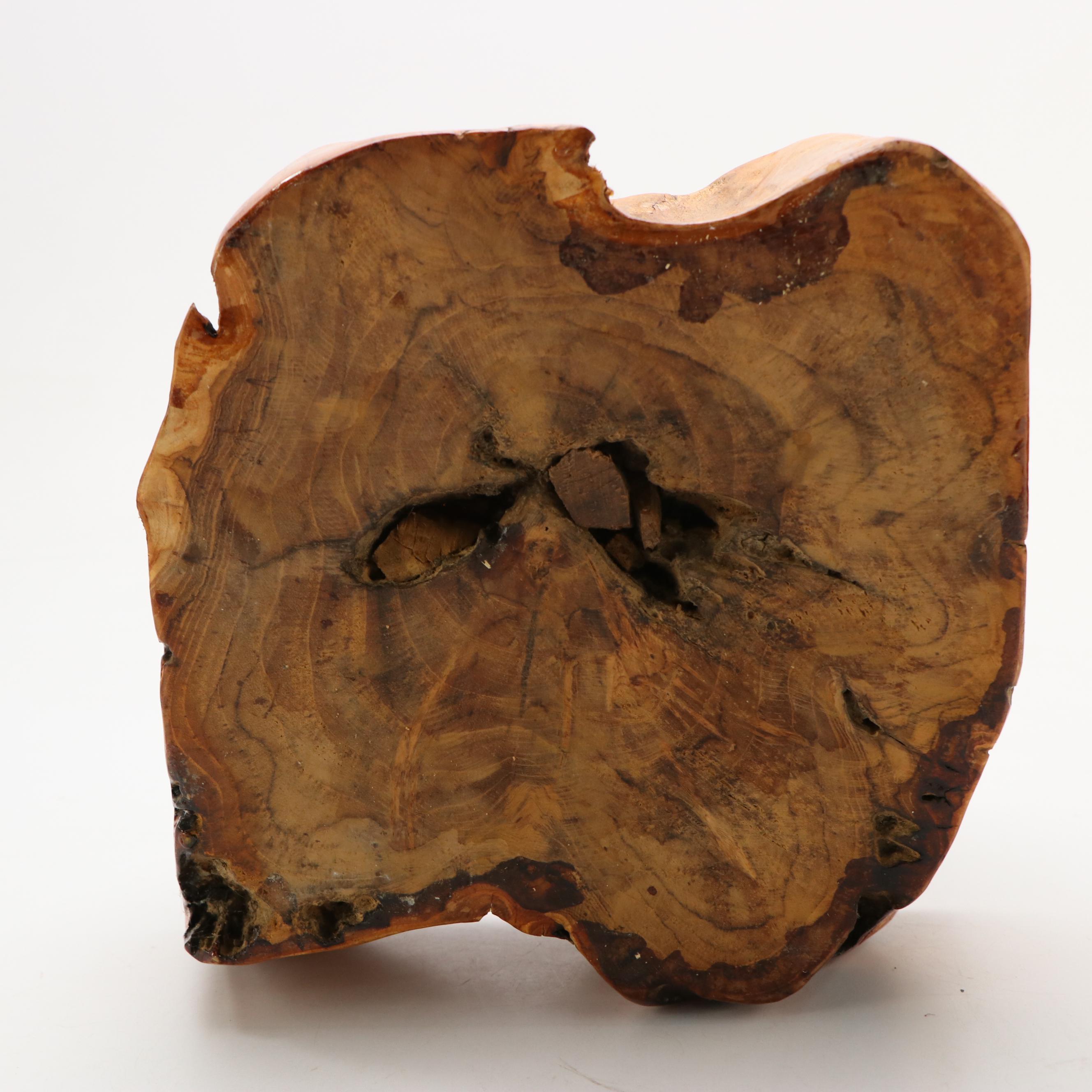 Burl Wood Basket with Carved Stone Eggs