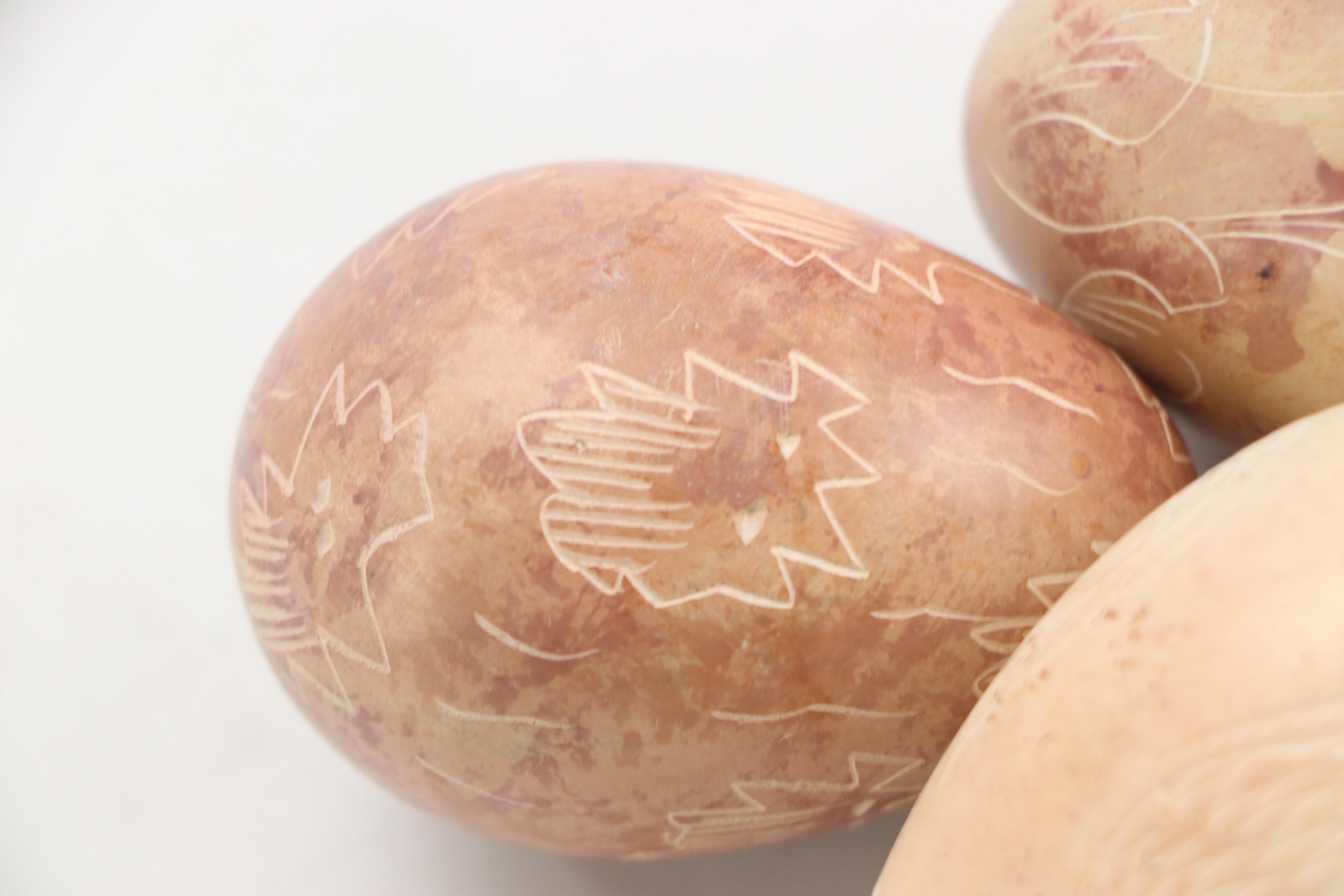 Burl Wood Basket with Carved Stone Eggs