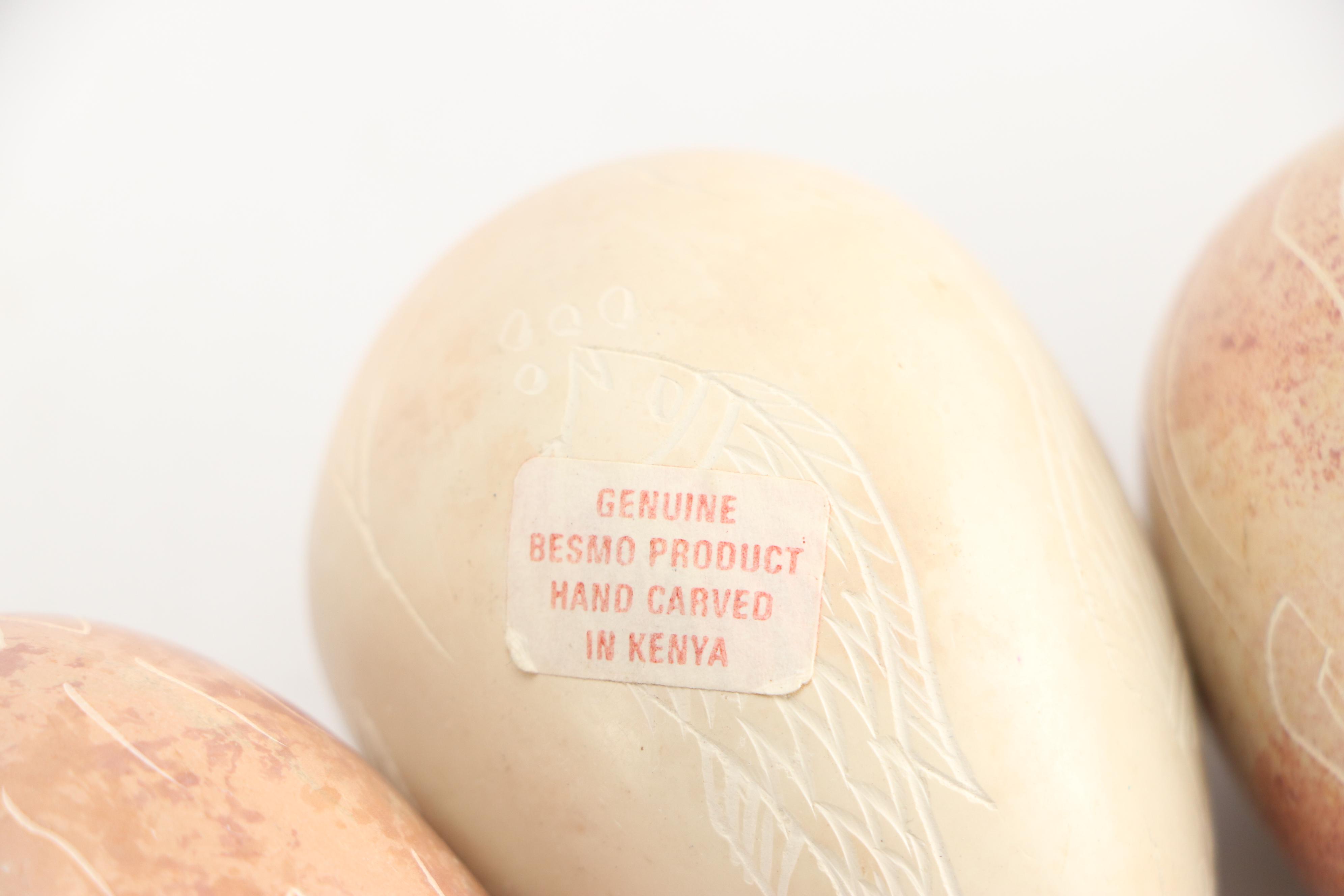 Burl Wood Basket with Carved Stone Eggs