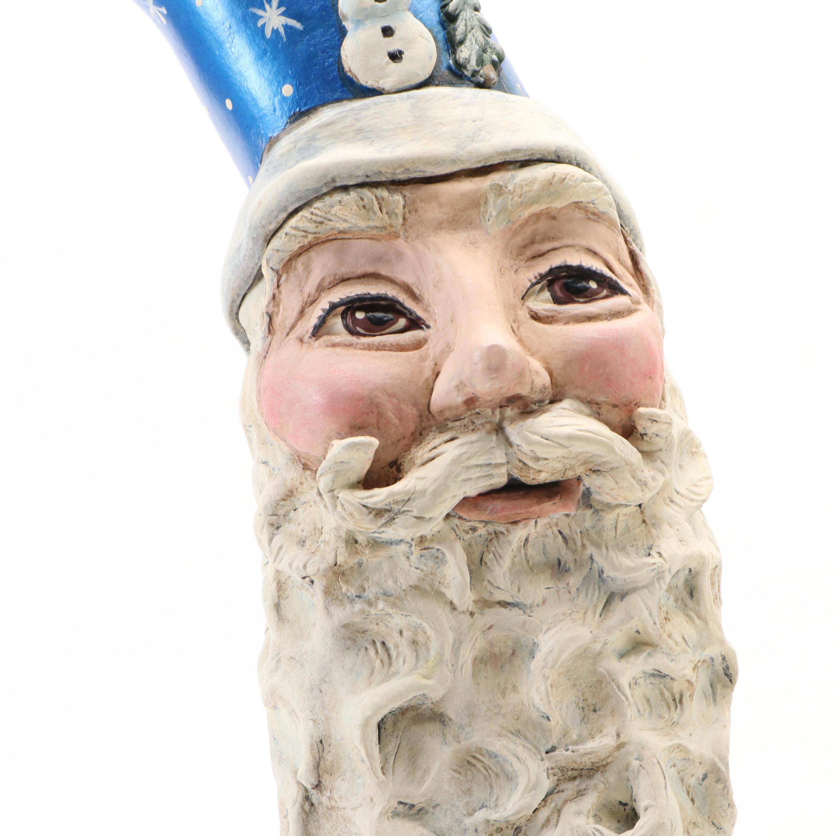 American Folk Art Style Painted Gourd and Papier-Mache Santa Sculpture