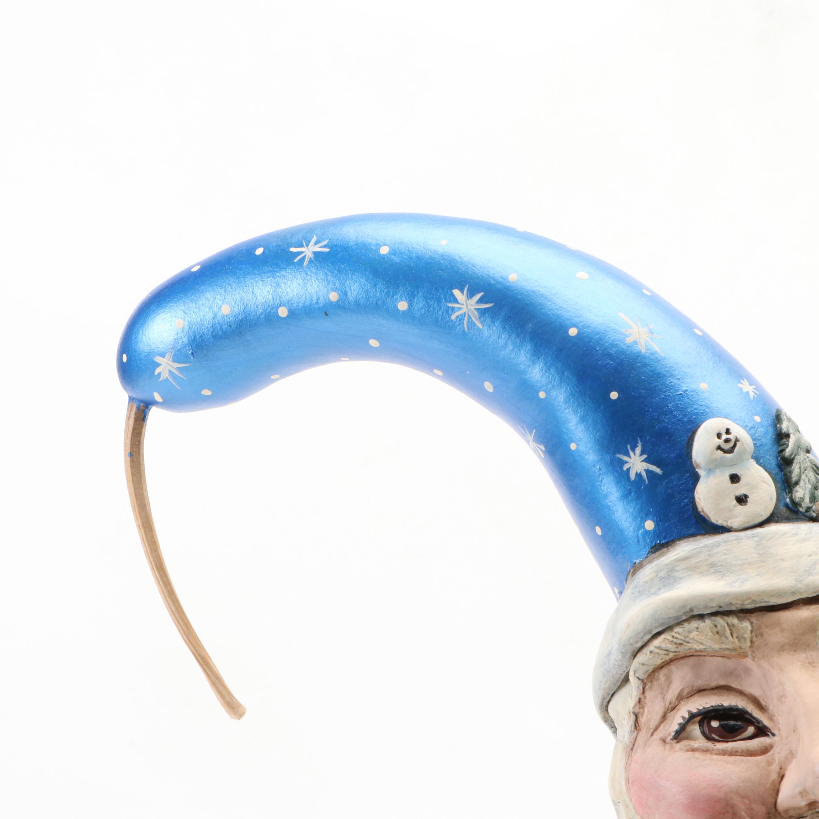 American Folk Art Style Painted Gourd and Papier-Mache Santa Sculpture