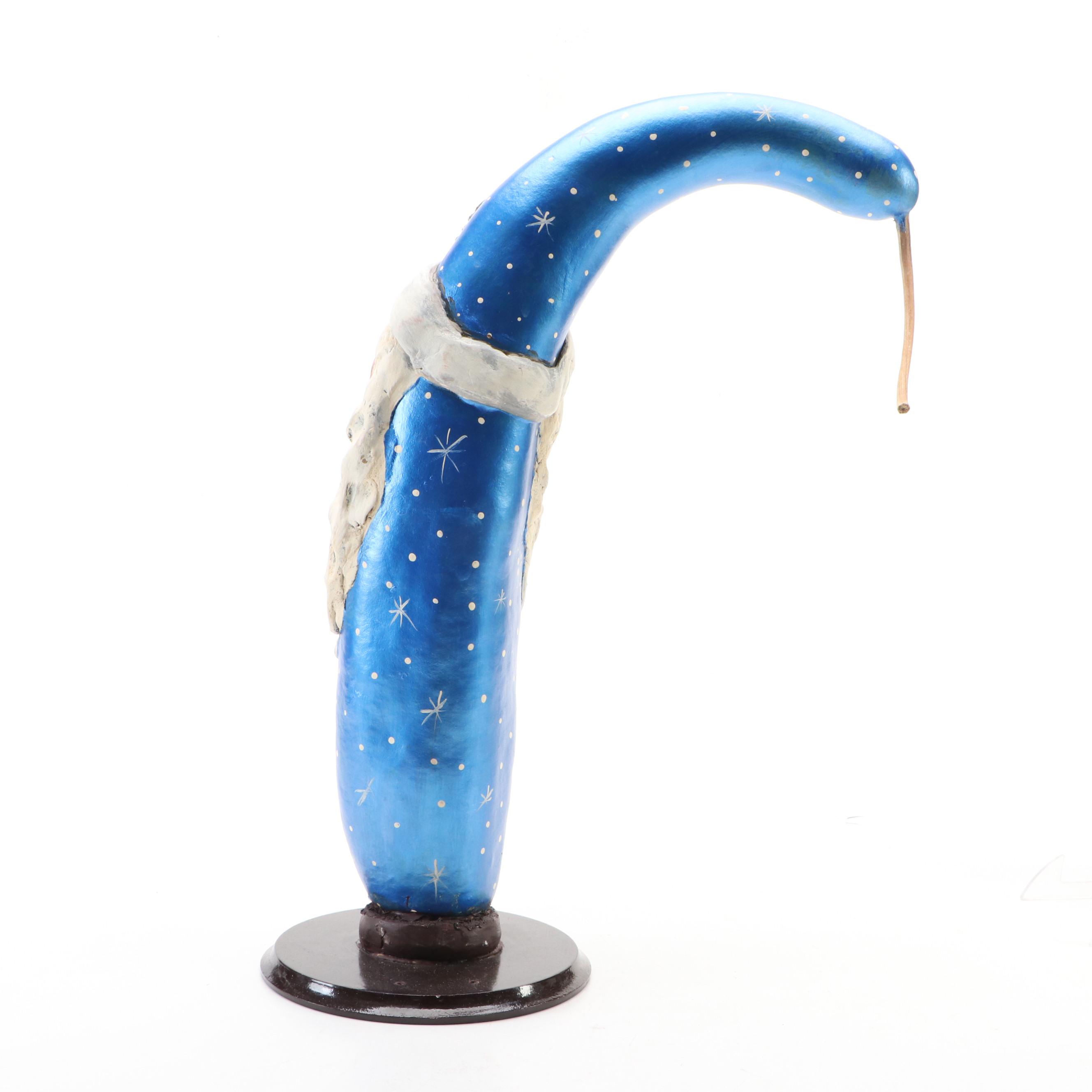 American Folk Art Style Painted Gourd and Papier-Mache Santa Sculpture