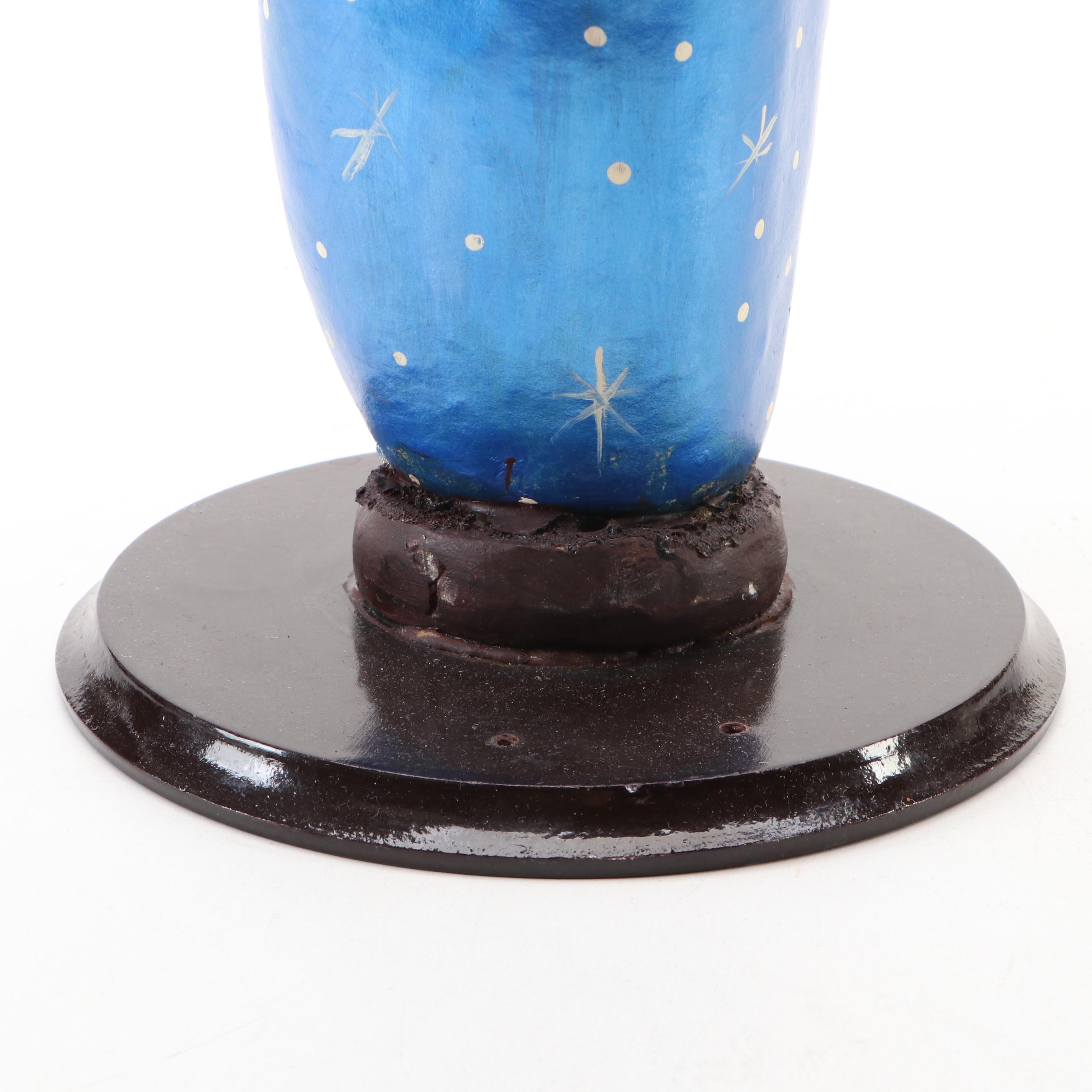 American Folk Art Style Painted Gourd and Papier-Mache Santa Sculpture