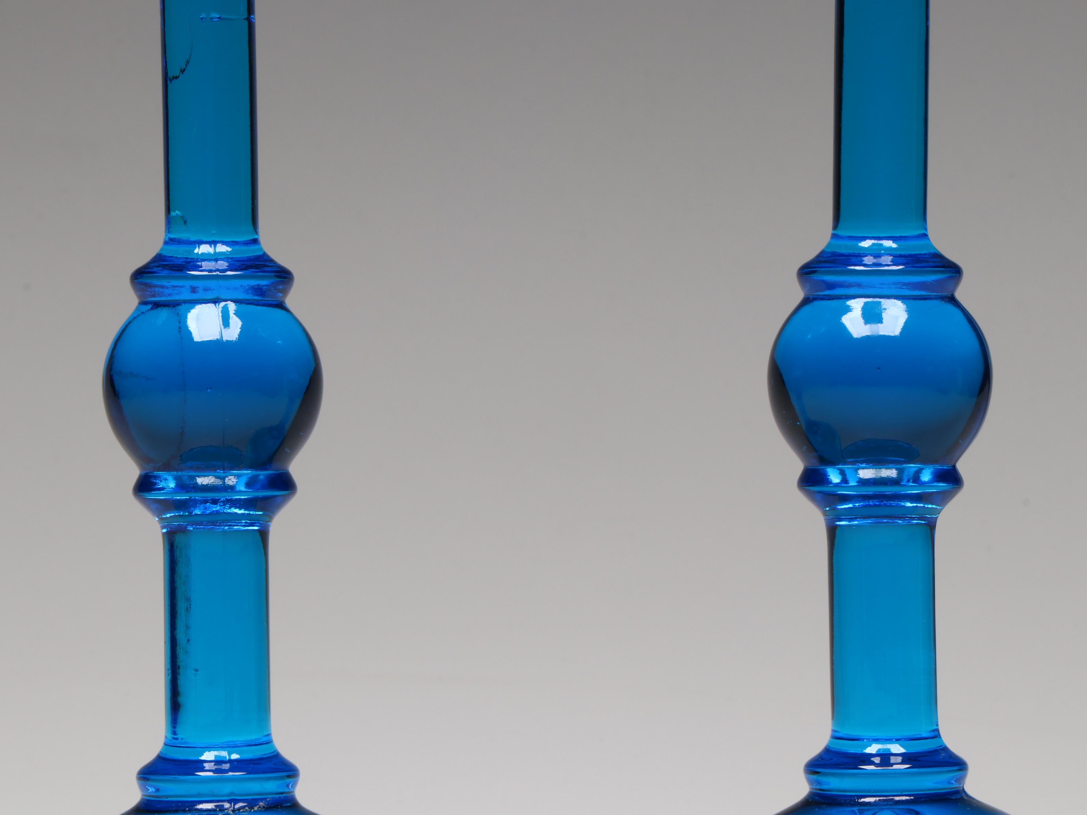 Pair of Blue Pressed Glass Candlesticks