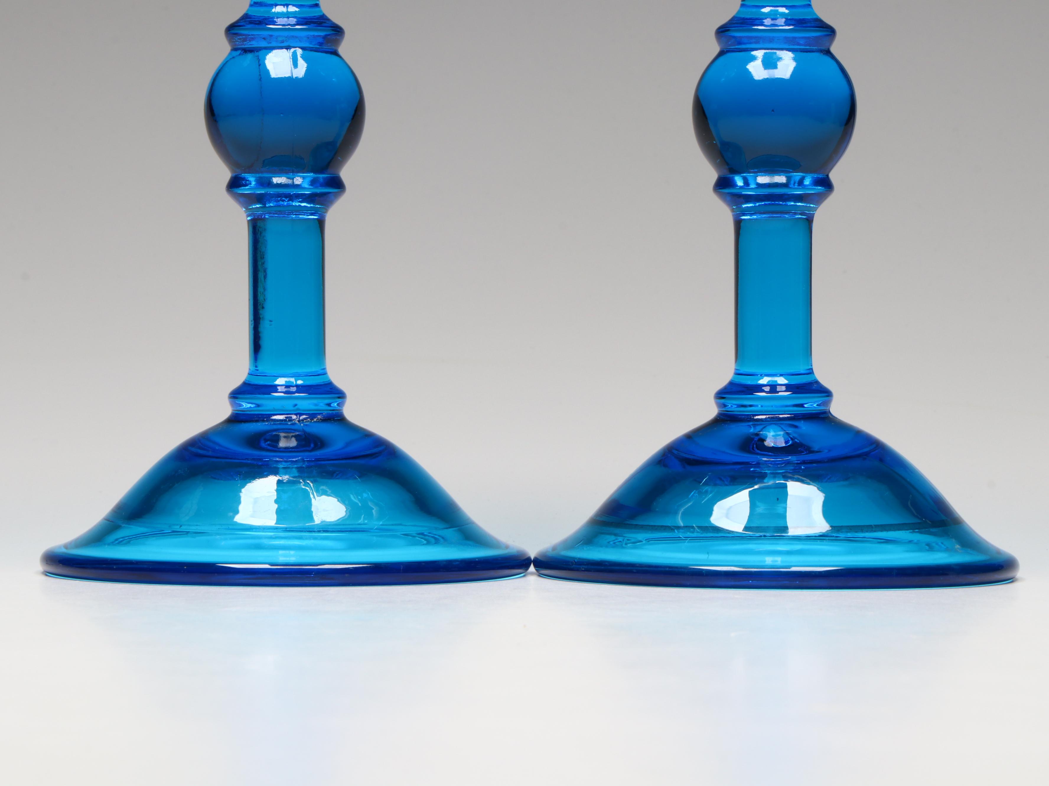 Pair of Blue Pressed Glass Candlesticks