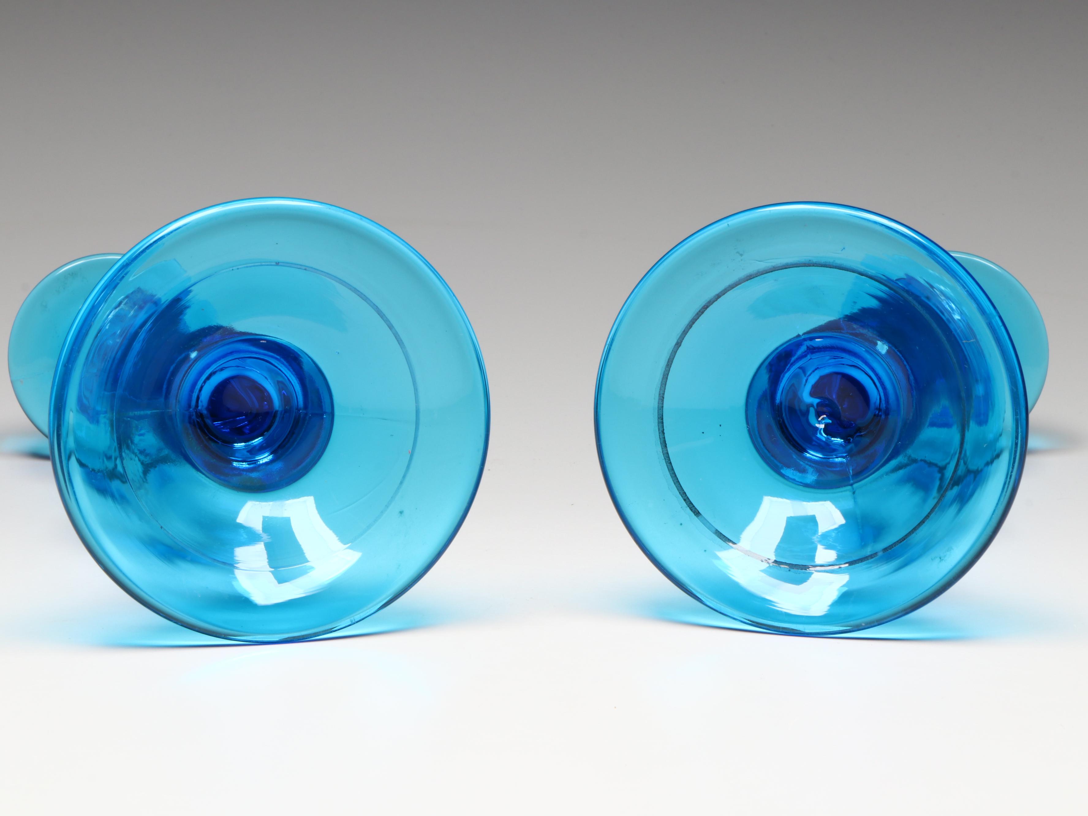 Pair of Blue Pressed Glass Candlesticks