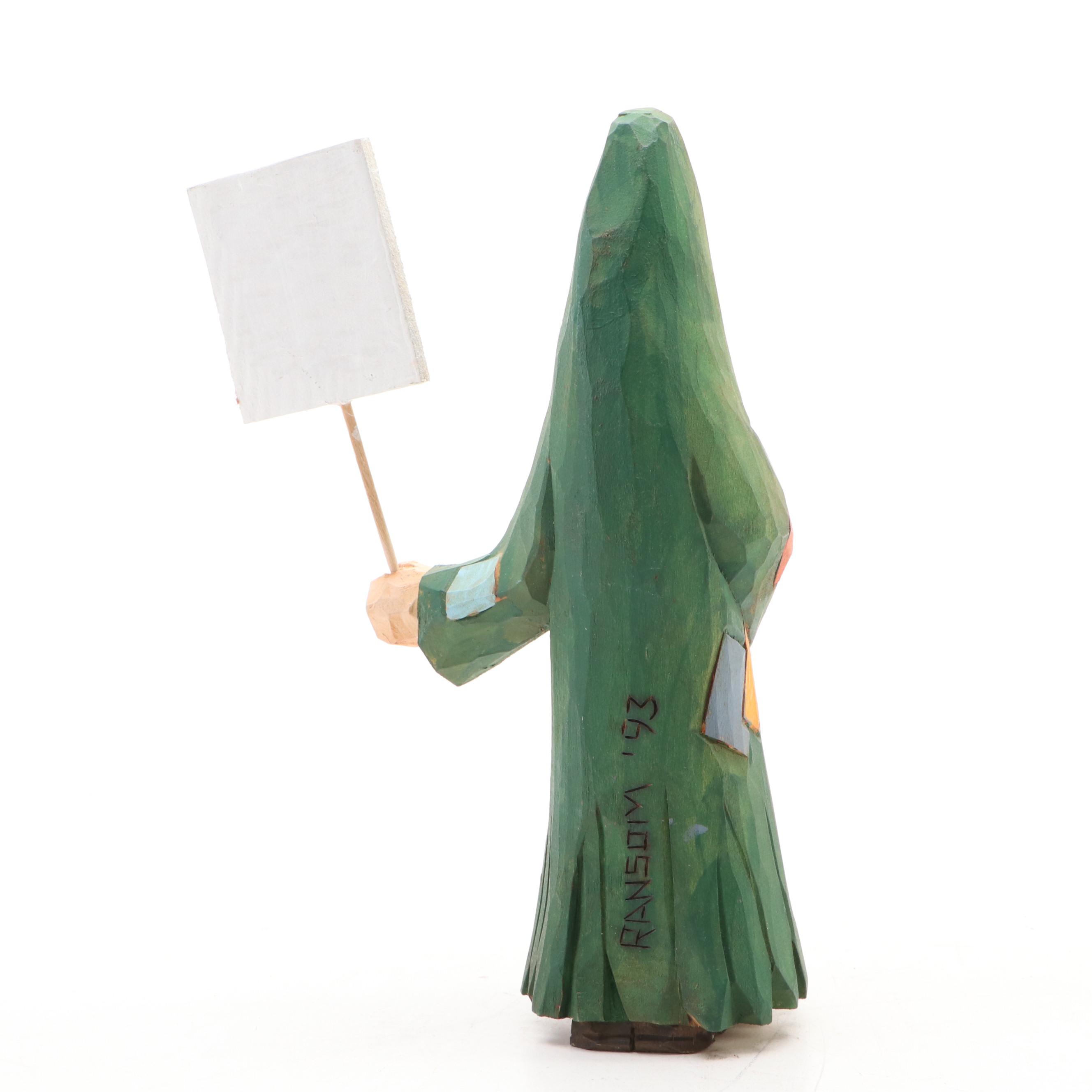 Ron Ransom Polychrome Carved Wood Santa Figurine, 1993