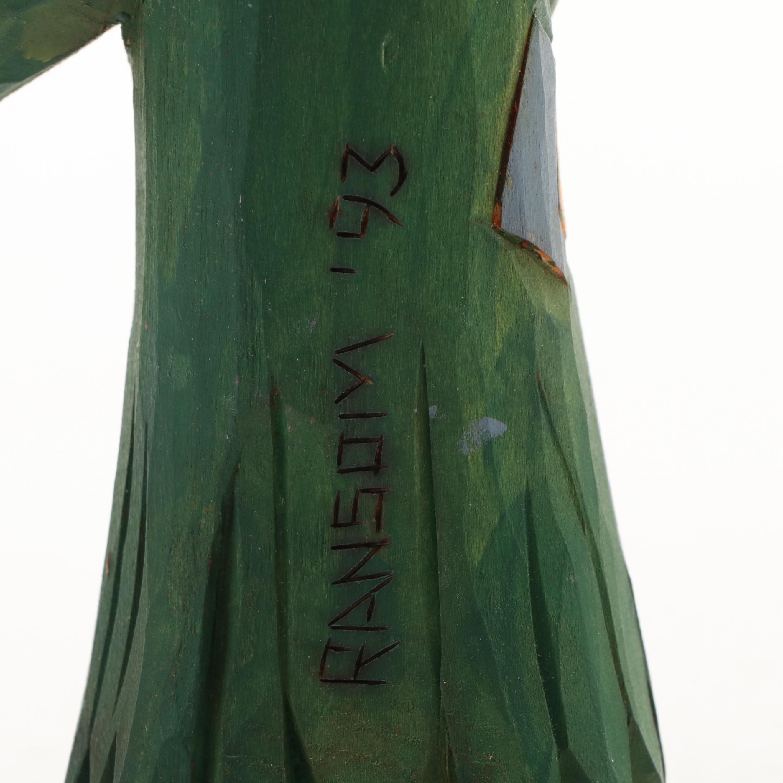 Ron Ransom Polychrome Carved Wood Santa Figurine, 1993