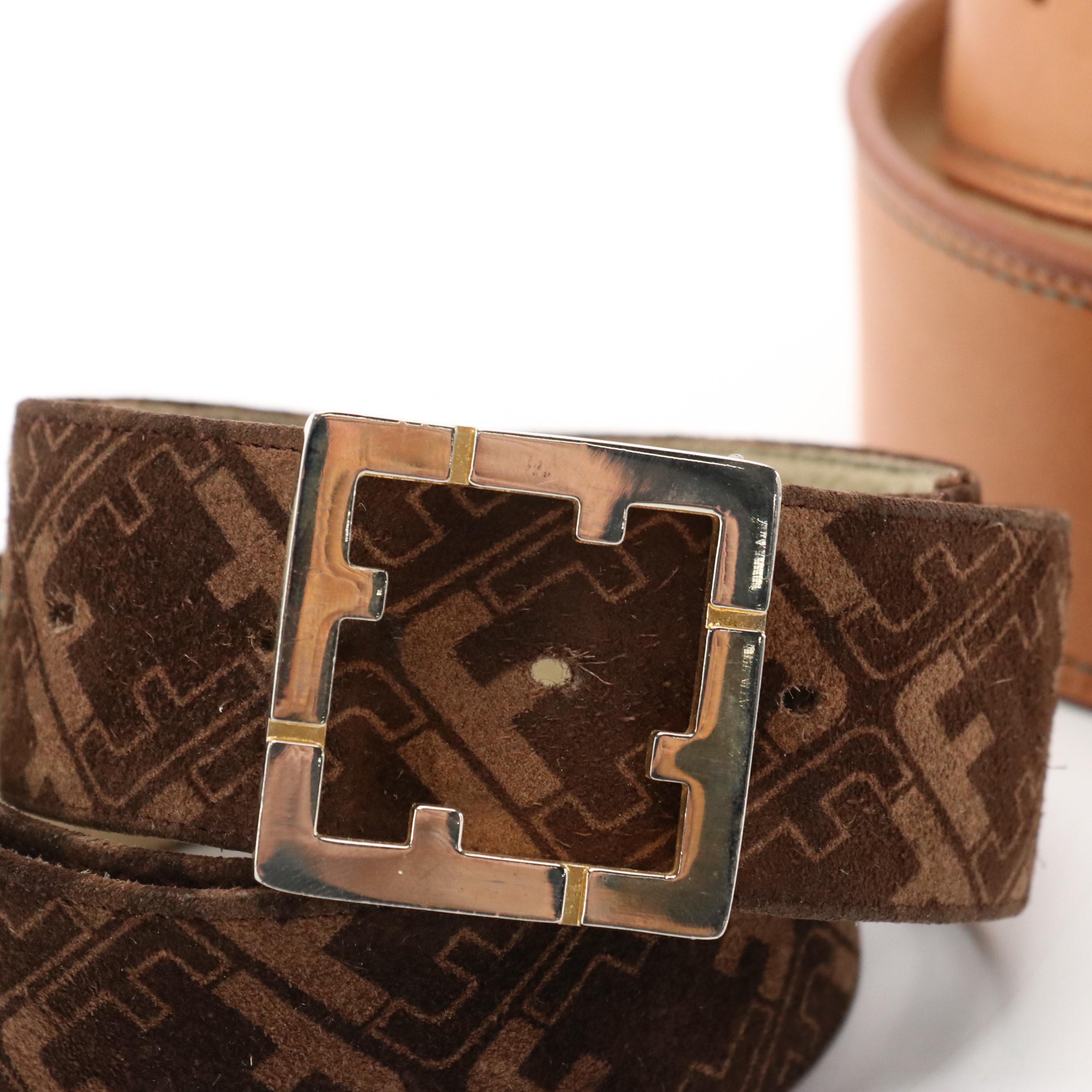 Salvatore Ferragamo Monogram Logo Suede Belt, Catherine Dial Easley Leather Belt